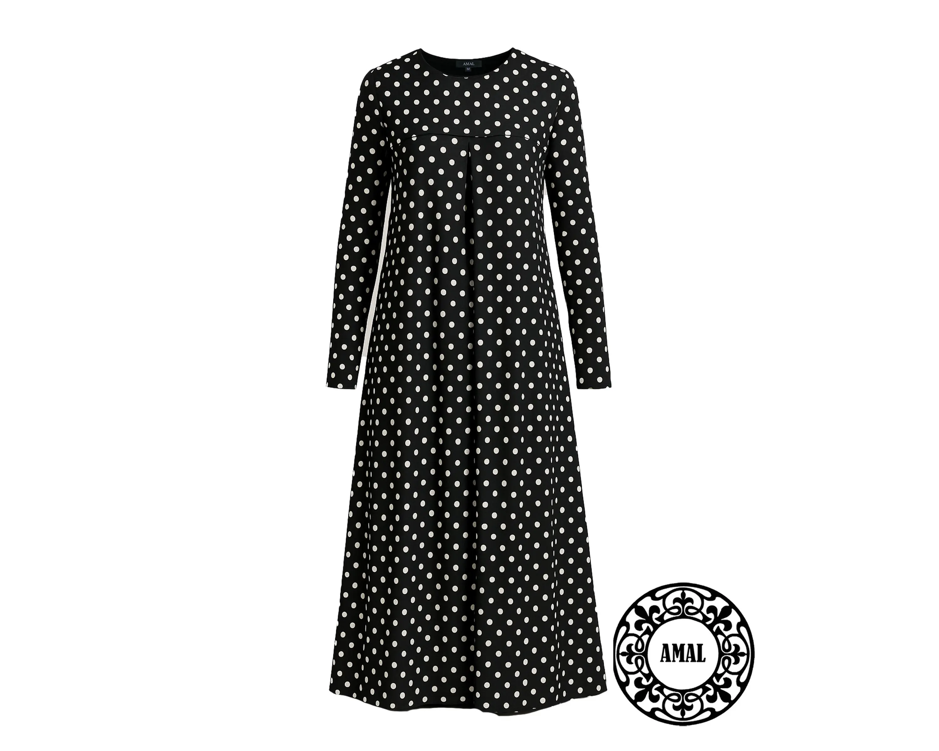 AMAL Muslim. Polka Dot ITY Maxi Dress • Modest Black Long Sleeve Dress • Muslim Abaya Style  USA. Model 07 - image 3