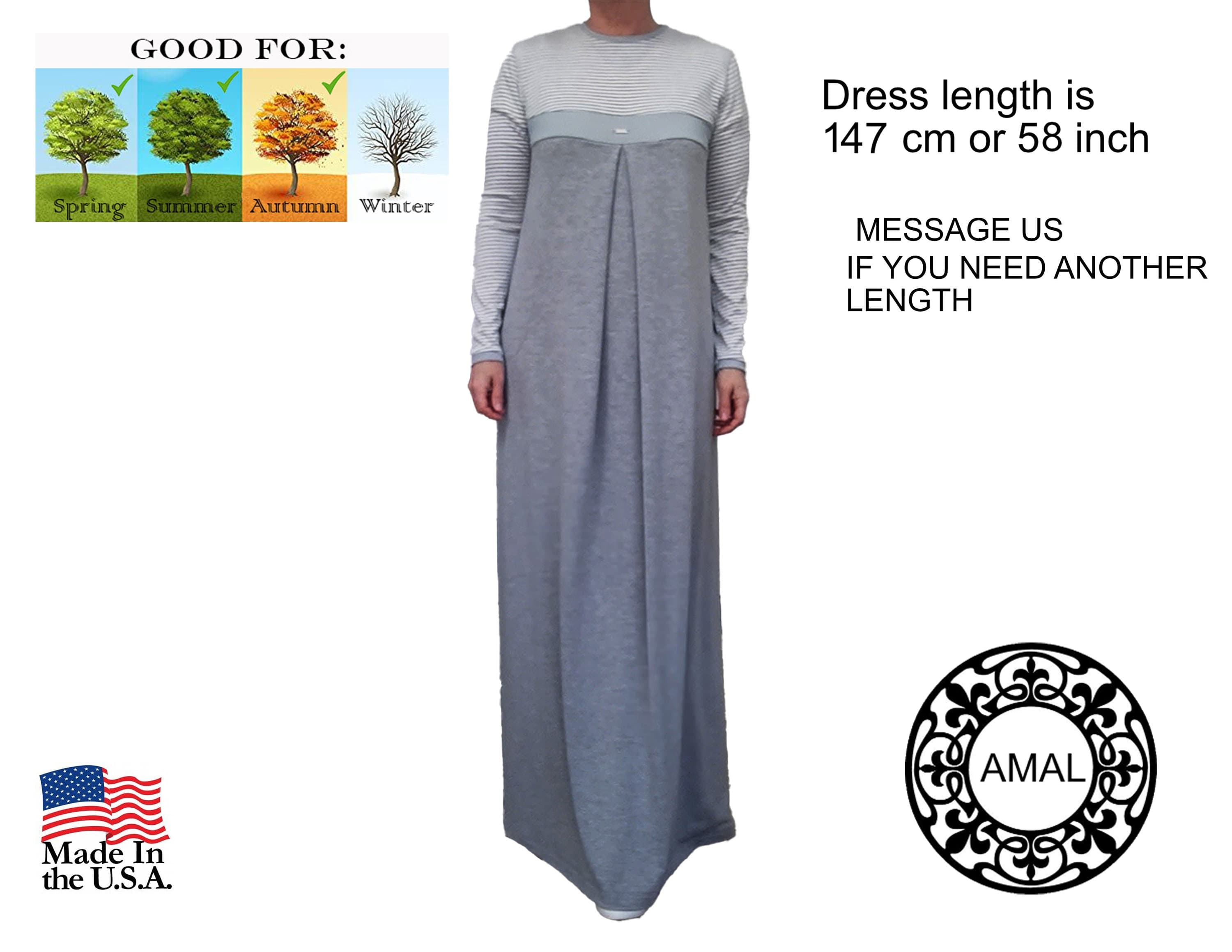 AMAL Muslim. Long-sleeved cotton-blend dress. The dress features a striped top and a modest A-line silhouette. USA. Model 70.1 - image 5