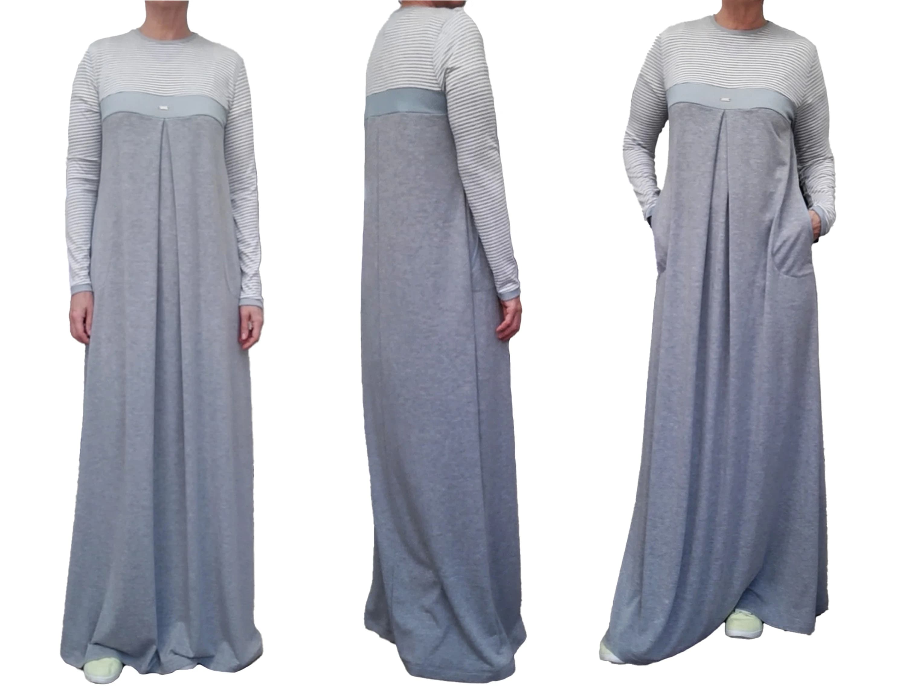 AMAL Muslim. Long-sleeved cotton-blend dress. The dress features a striped top and a modest A-line silhouette. USA. Model 70.1 - image 4