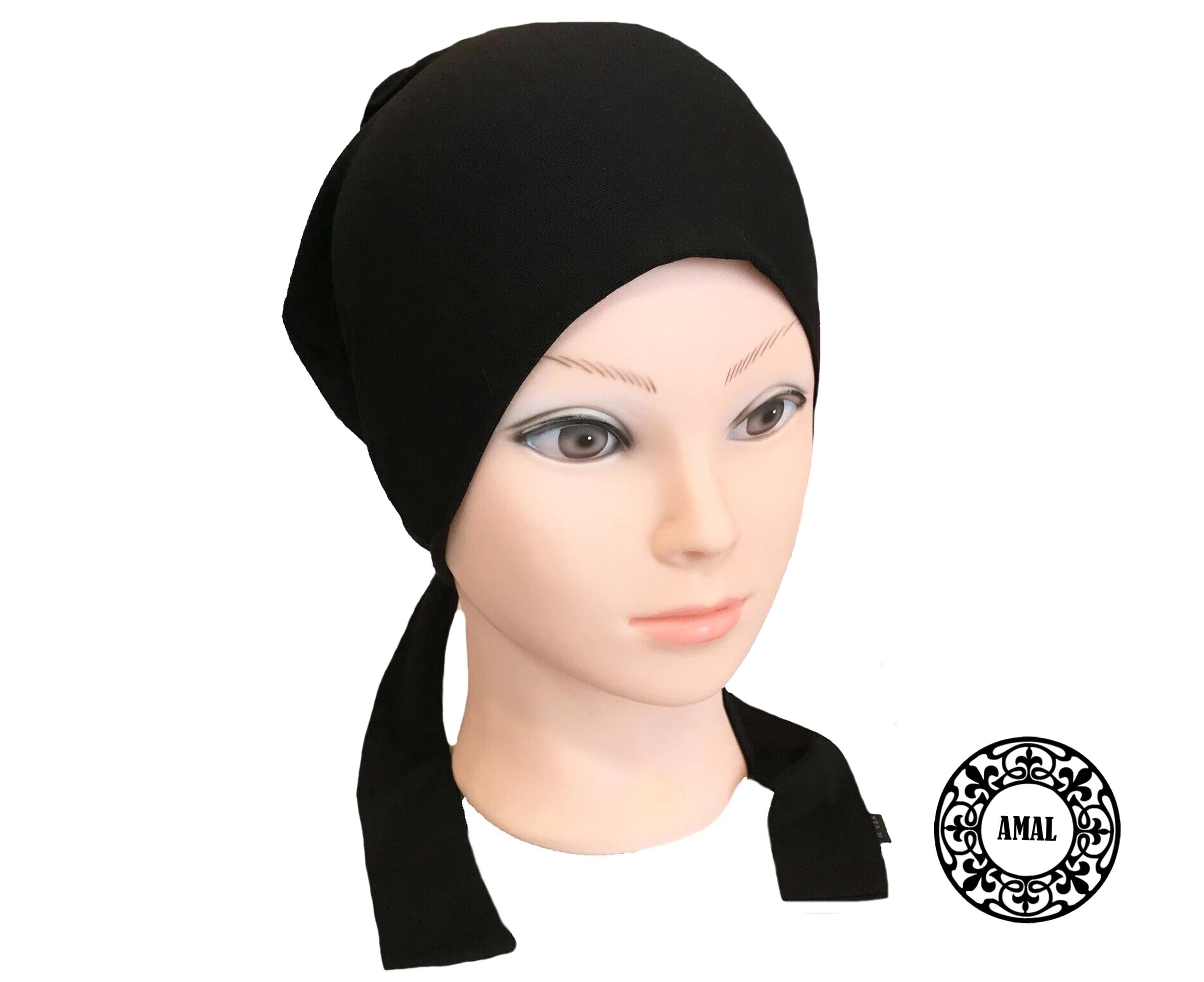 AMAL Muslim COTTON Knit  Bonnet Cap, Under Scarf Head, Wraps for Women, Turban Hat with Tie-Back Closure, USA