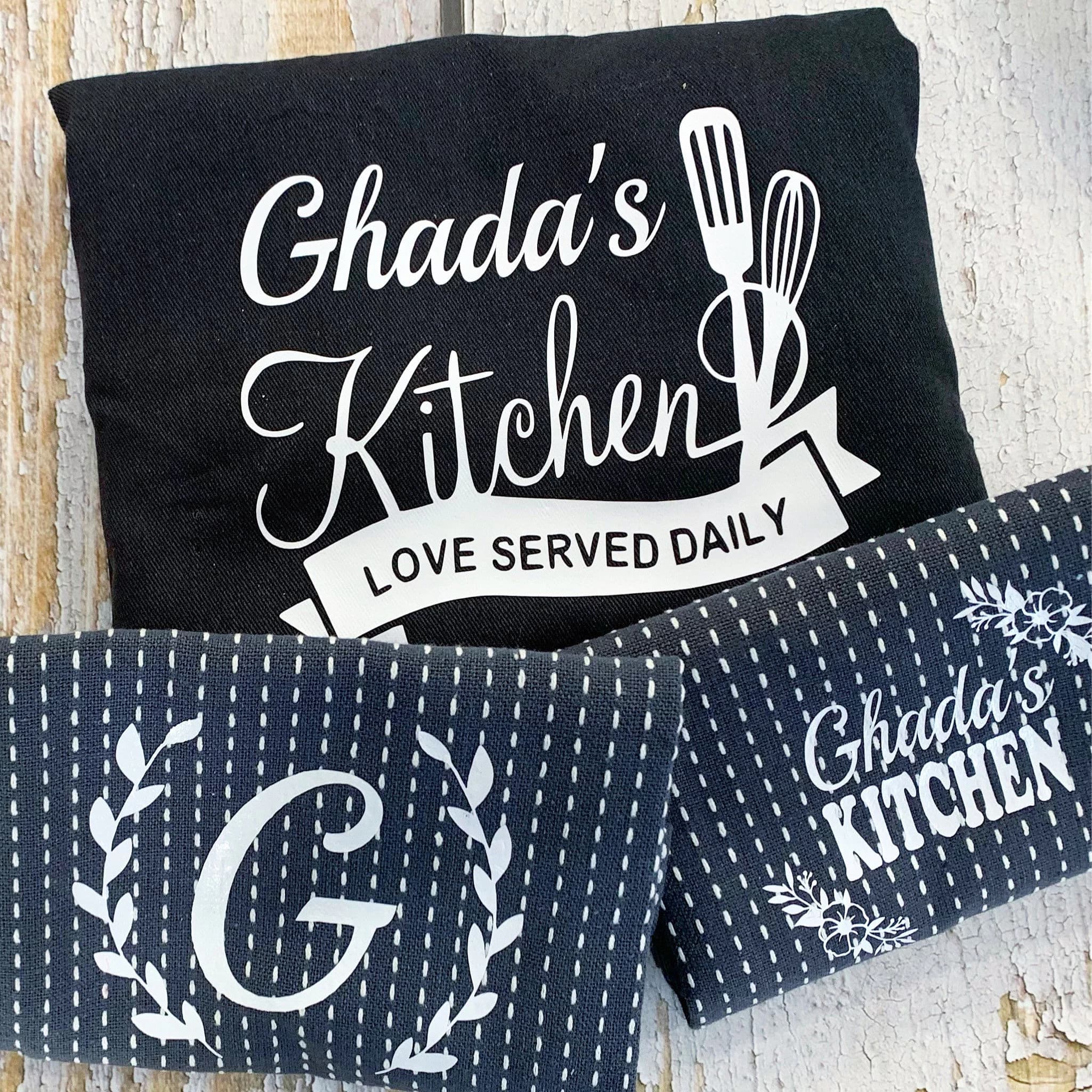 Personalized Apron and Tea Towel Set, Custom Kitchen Gift