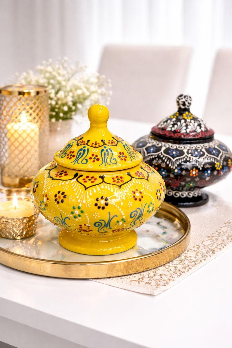 Hand-Painted Turkish Ceramic Sugar Bowl Set – Colorful Decorative Lidded Jars - image 4