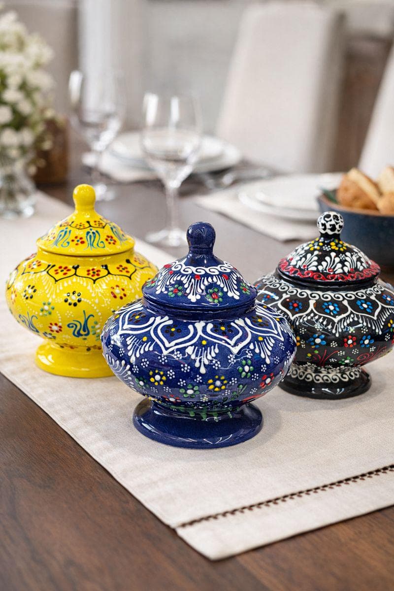 Hand-Painted Turkish Ceramic Sugar Bowl Set – Colorful Decorative Lidded Jars - image 3