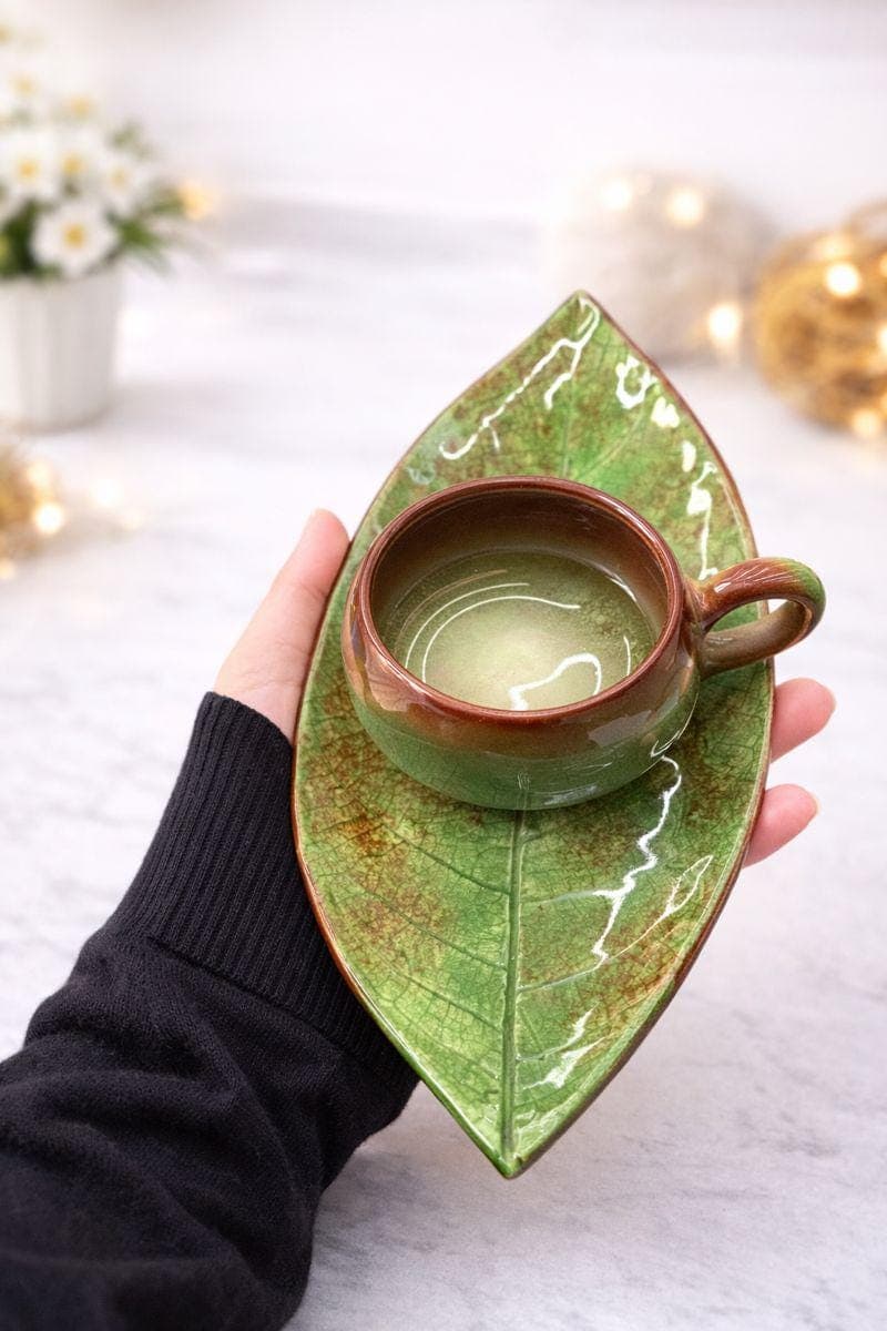 Autumn Leaf Ceramic Teacup and Saucer Set - image 5