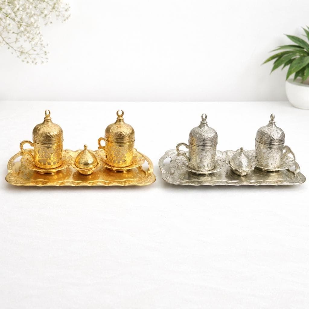 Turkish Luxury 4-Piece Coffee Cup Set with Tray & Sugar Bowl