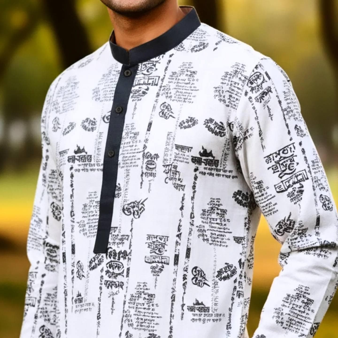 Ekushey February Panjabi | Bangla Typography Panjabi | 21 February Outfit | Language Martyrs Day Panjabi | Black & White Printed Panjabi - image 4