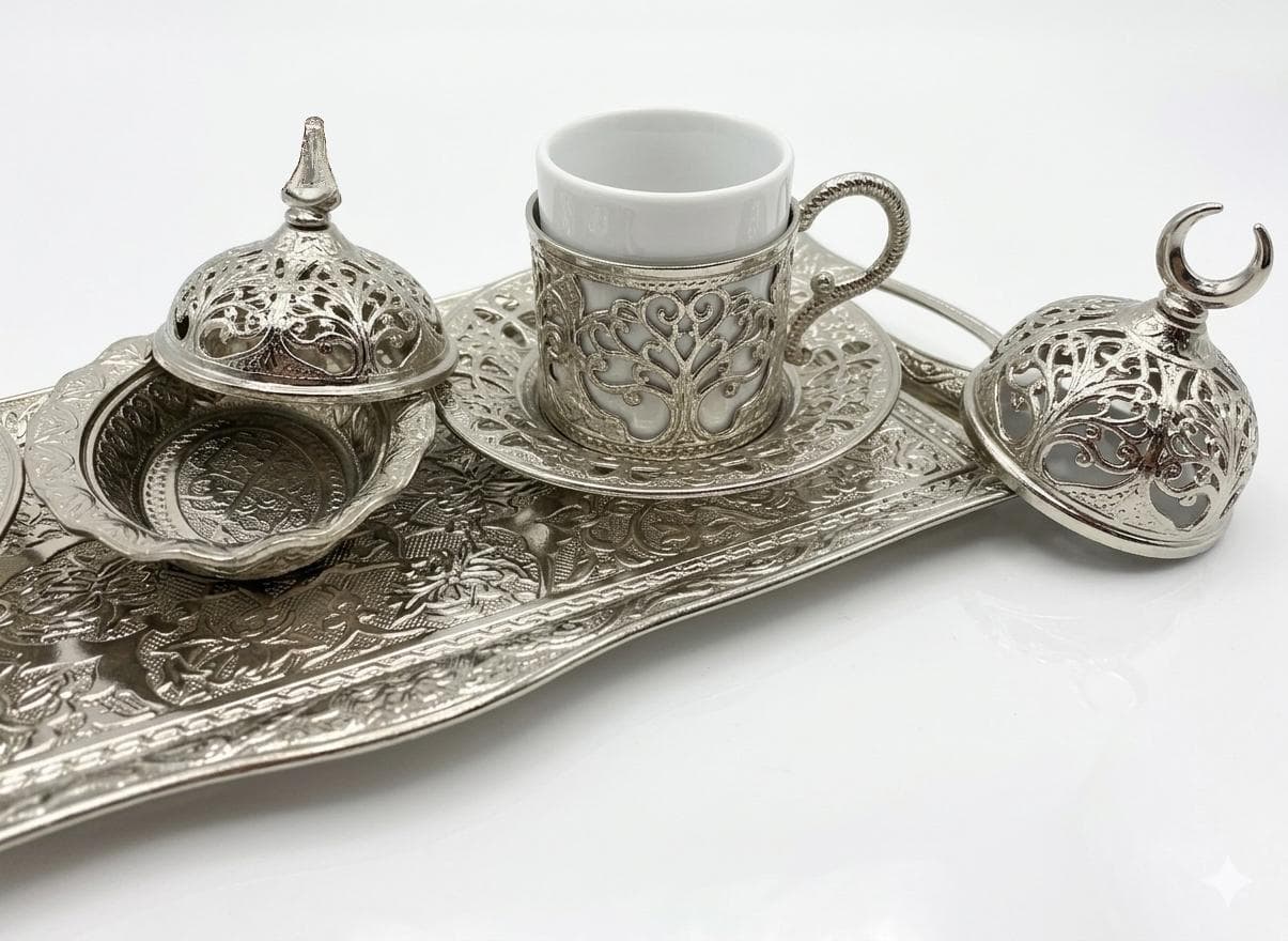 Turkish Luxury 4-Piece Coffee Cup Set with Tray & Sugar Bowl - image 5