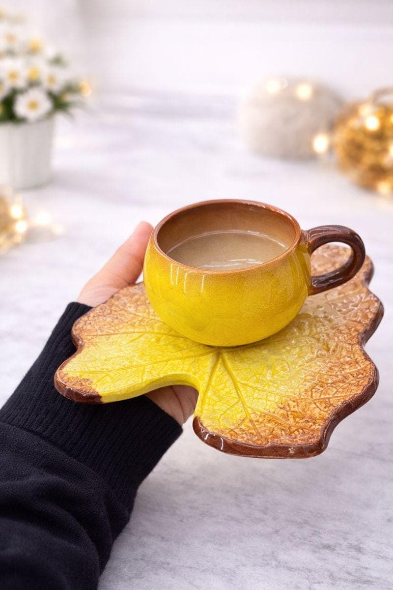 Autumn Leaf Ceramic Teacup and Saucer Set - image 3