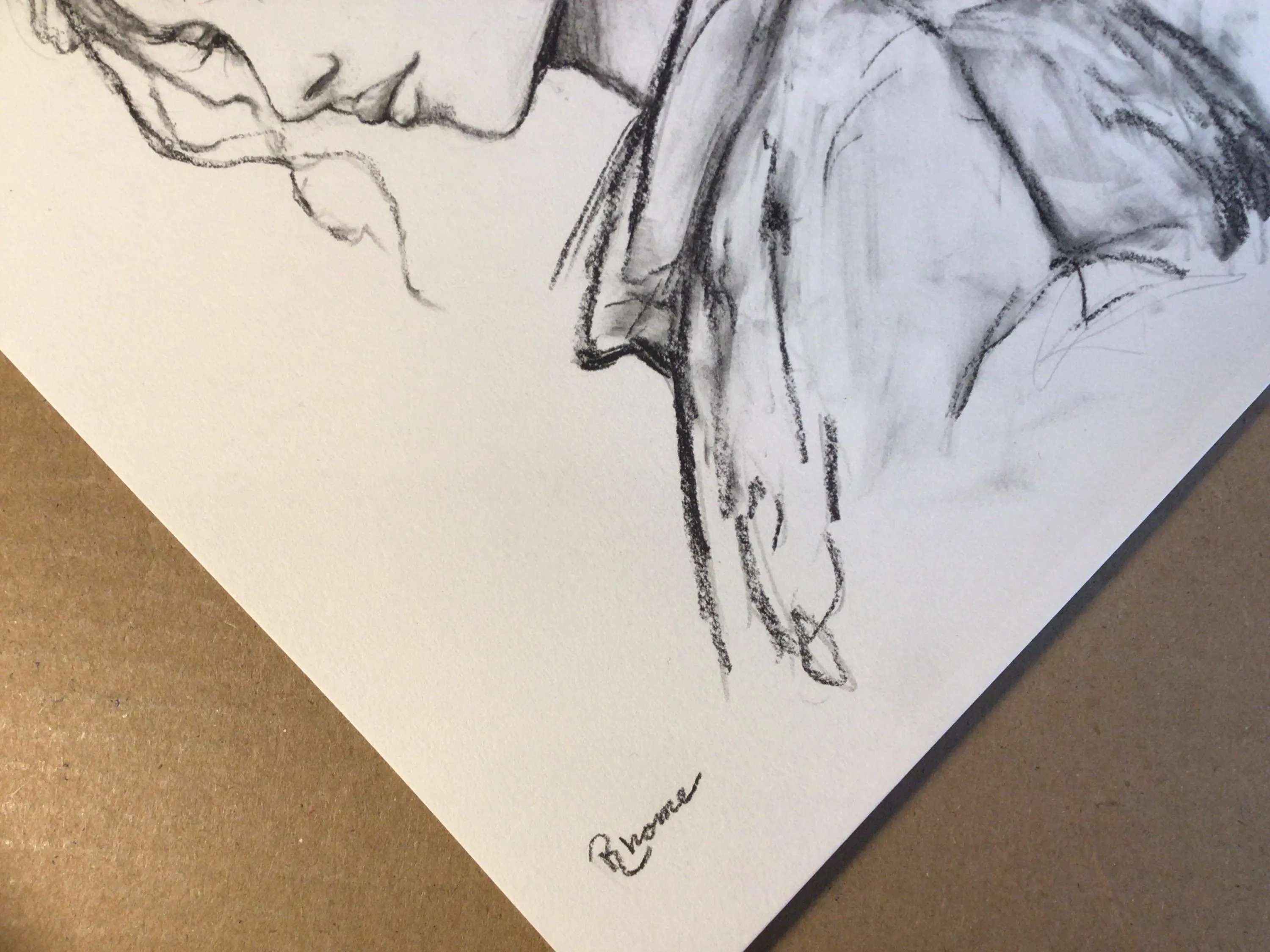 Woman with Feathers in Her Hair, Charcoal Drawing by Rhome, 9 x 12, Original Art, Not a Print - image 5