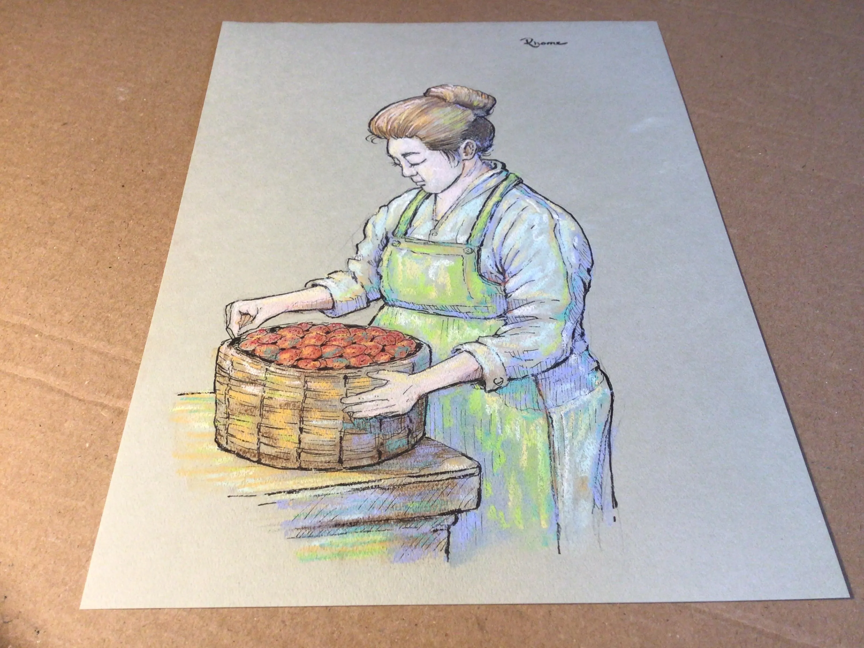 Granny with Strawberries, Pastel Drawing by Rhome, 9 x 12, Original Art, Not a Print - image 4