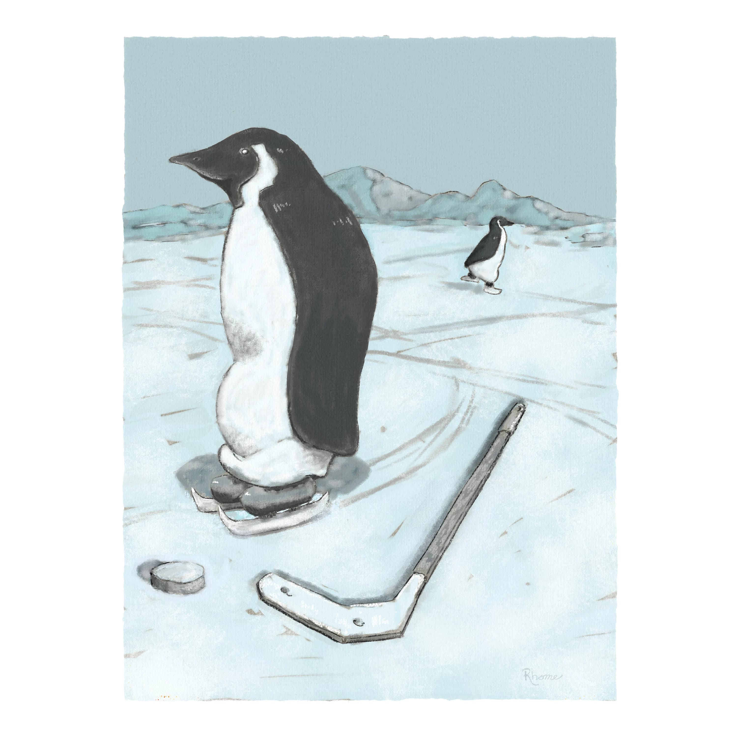 Penguin Hockey, Digital Download, Mixed Media Gift Card or Wall Art