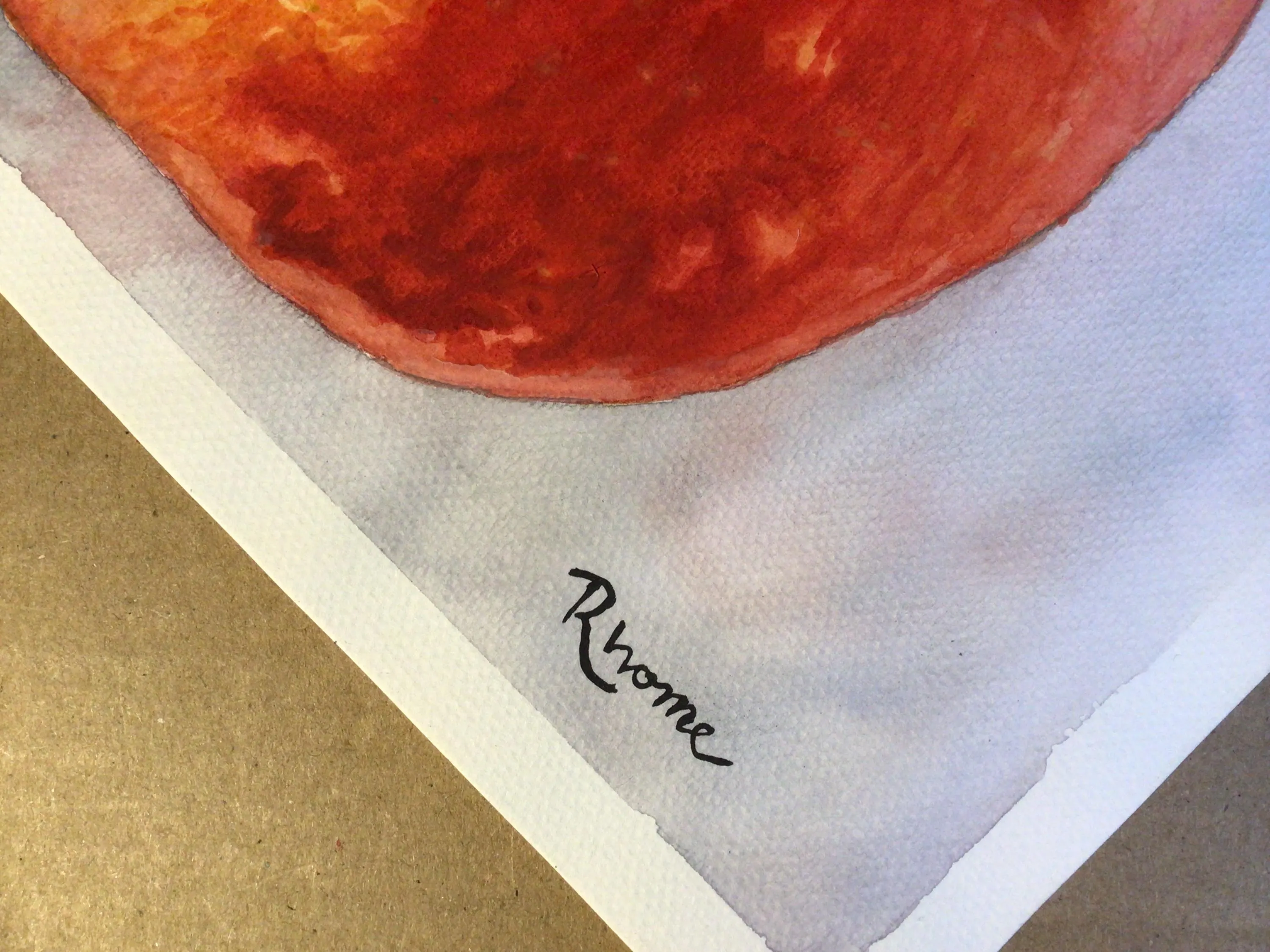 Deep Red and Gold Mottled Apple, Watercolor Painting by Rhome, 9 x 12, Original Art, Not a Print - image 5