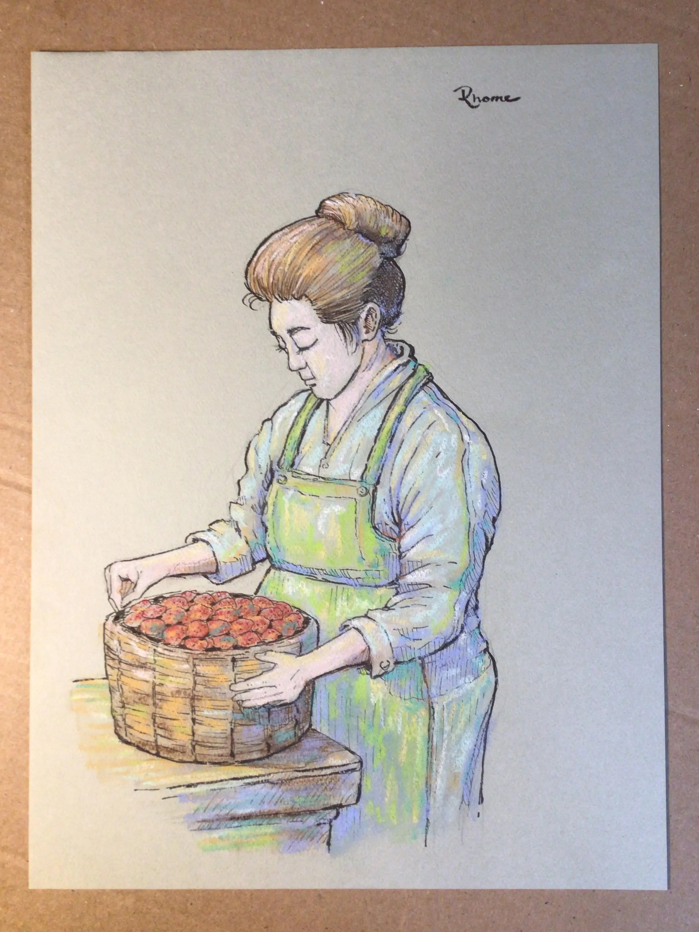 Granny with Strawberries, Pastel Drawing by Rhome, 9 x 12, Original Art, Not a Print - image 3