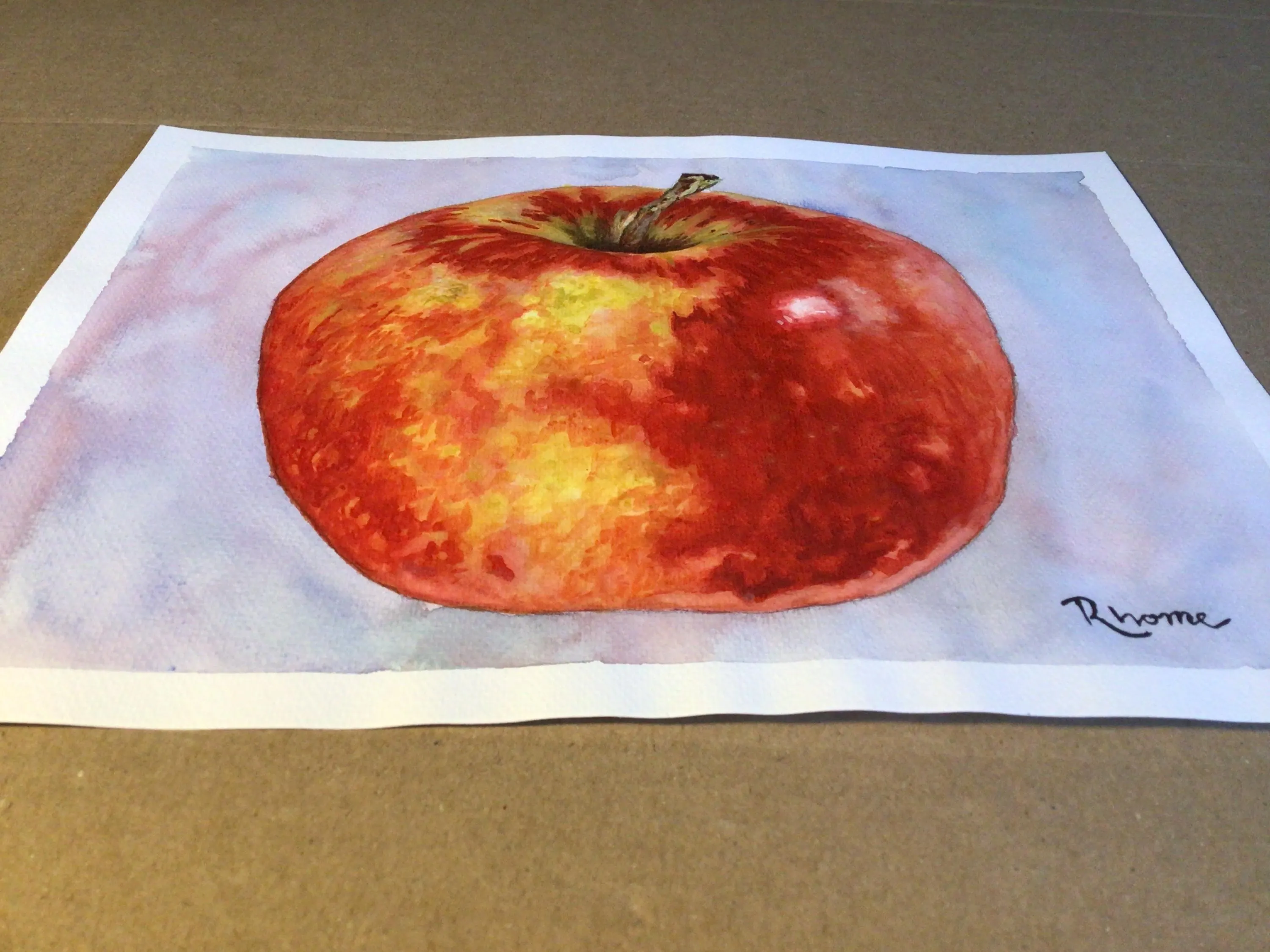 Deep Red and Gold Mottled Apple, Watercolor Painting by Rhome, 9 x 12, Original Art, Not a Print - image 4