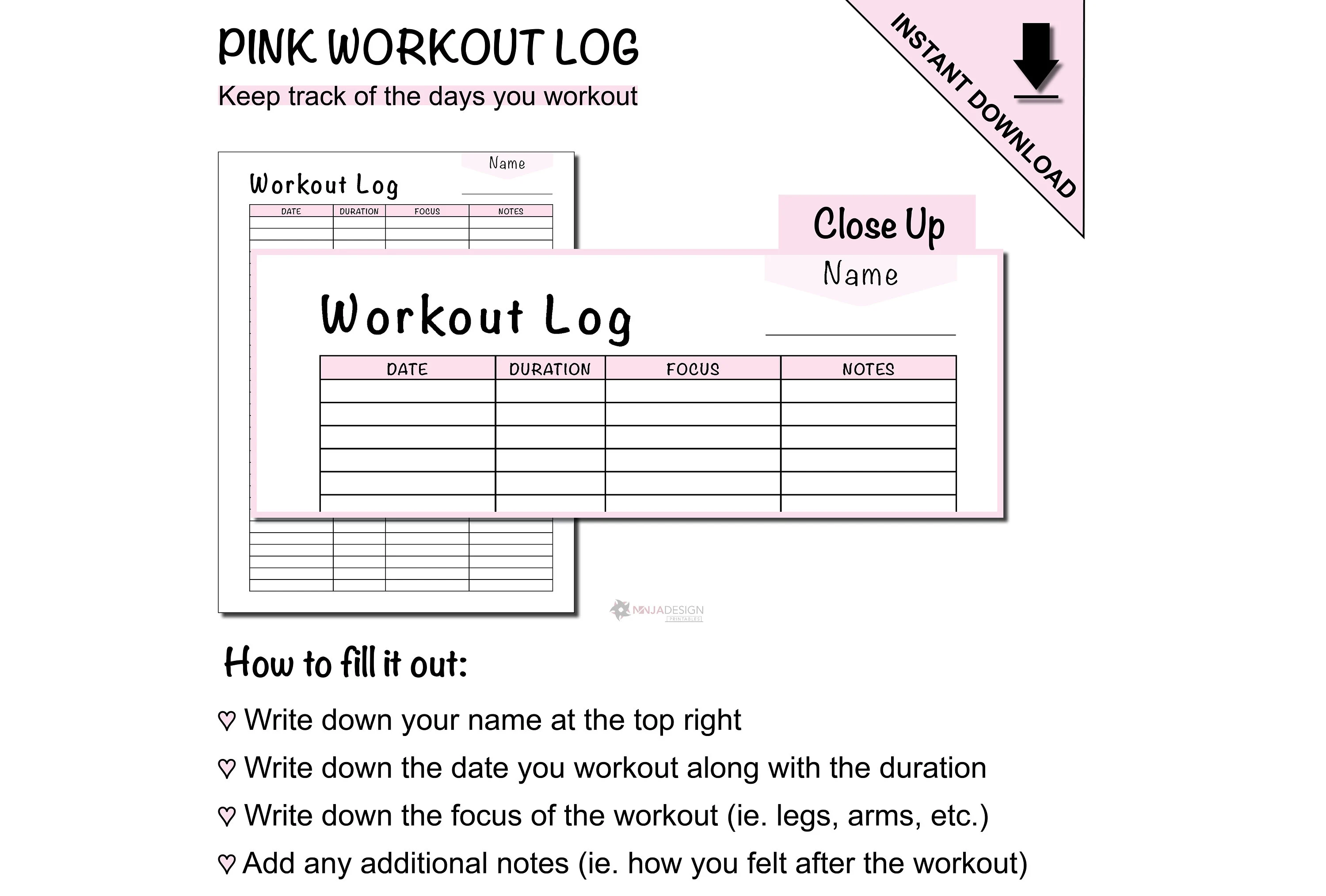 Workout log printable