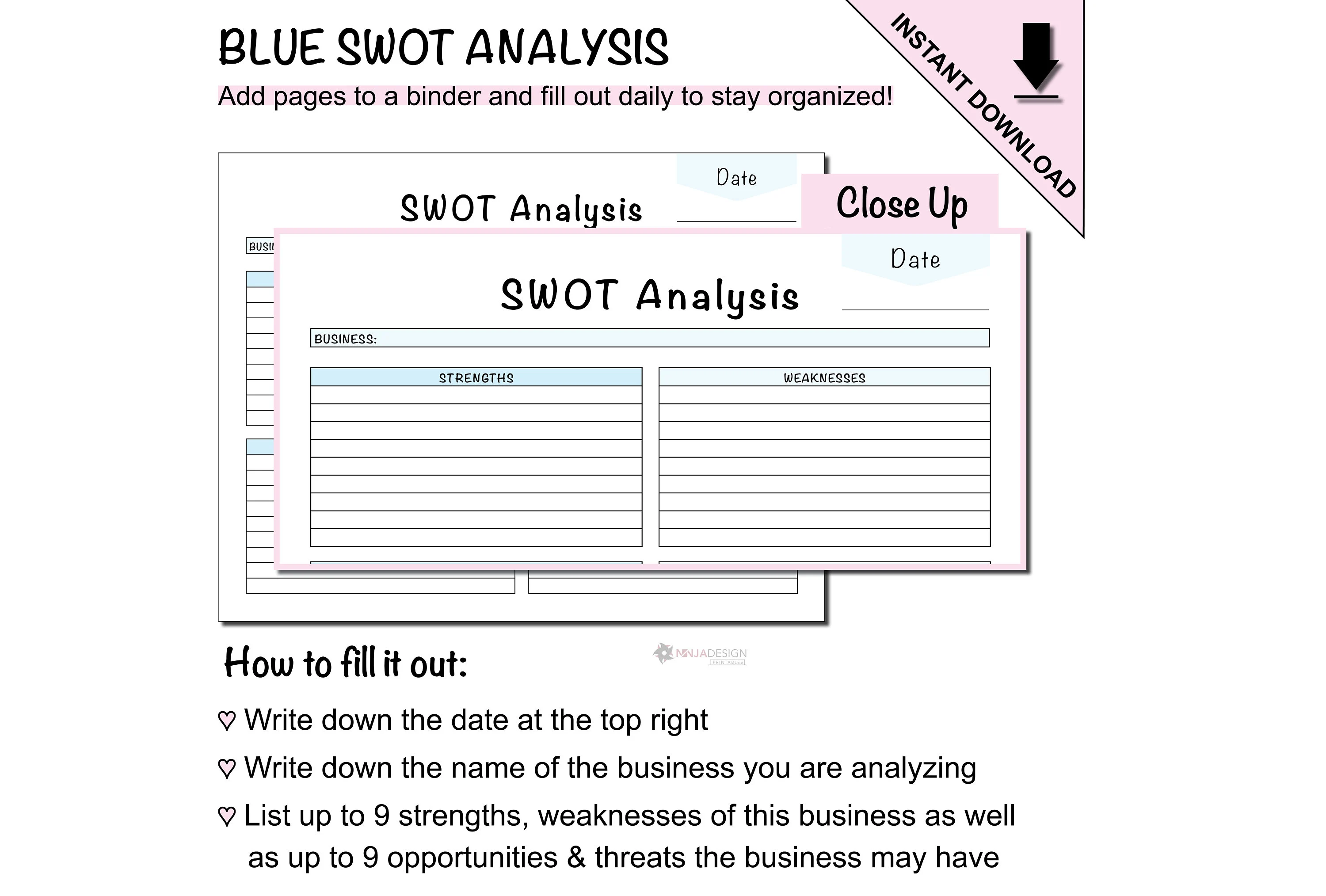 Strengths, Weaknesses, Opportunities, and Threats (SWOT) Analysis Printable