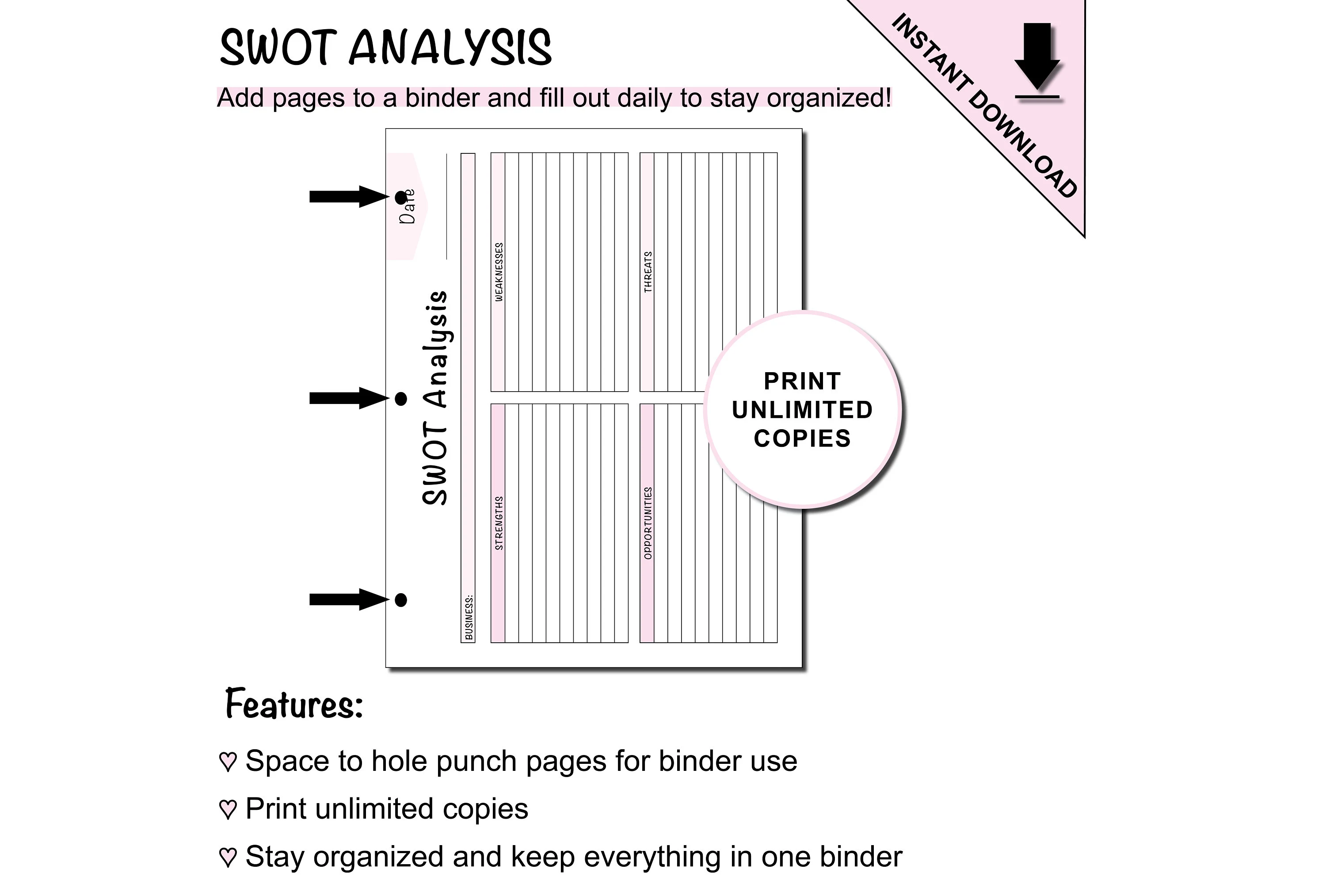 Strengths, Weaknesses, Opportunities, and Threats (SWOT) Analysis Printable