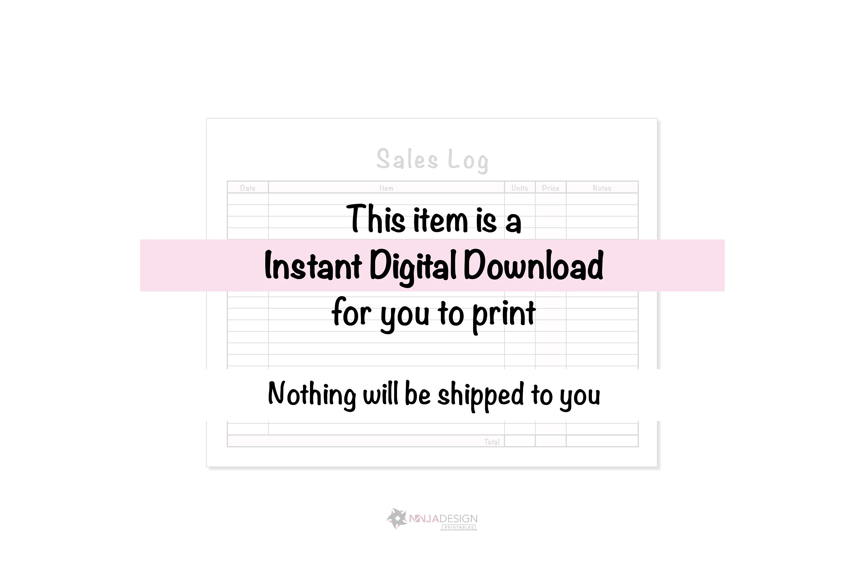 Sales Log Tracker Sheet Printable Instant Digital Download