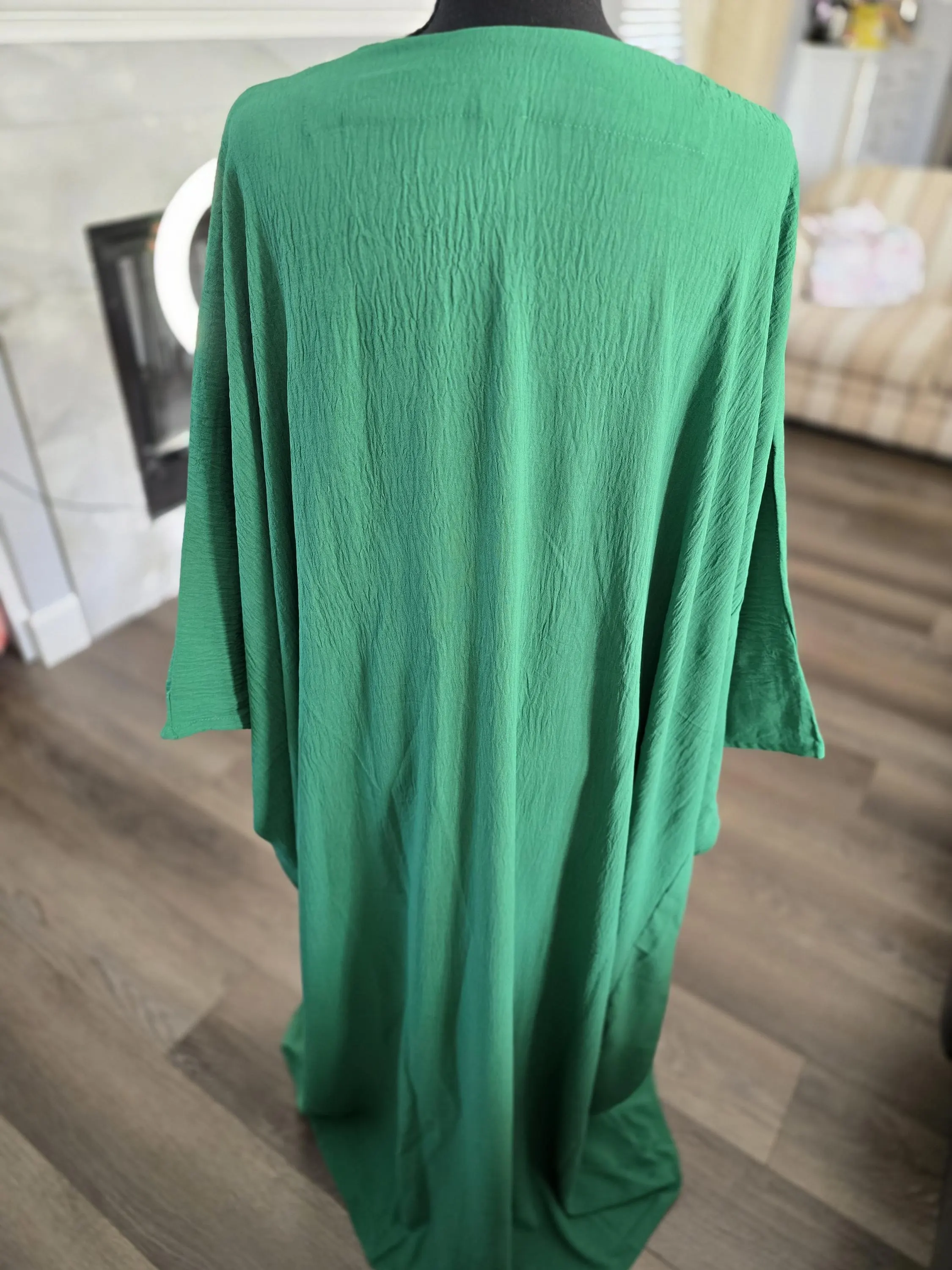 Green Georgette Tatreez Thobe Palestinian Abaya with Colorful embroidery Tatreez - image 2