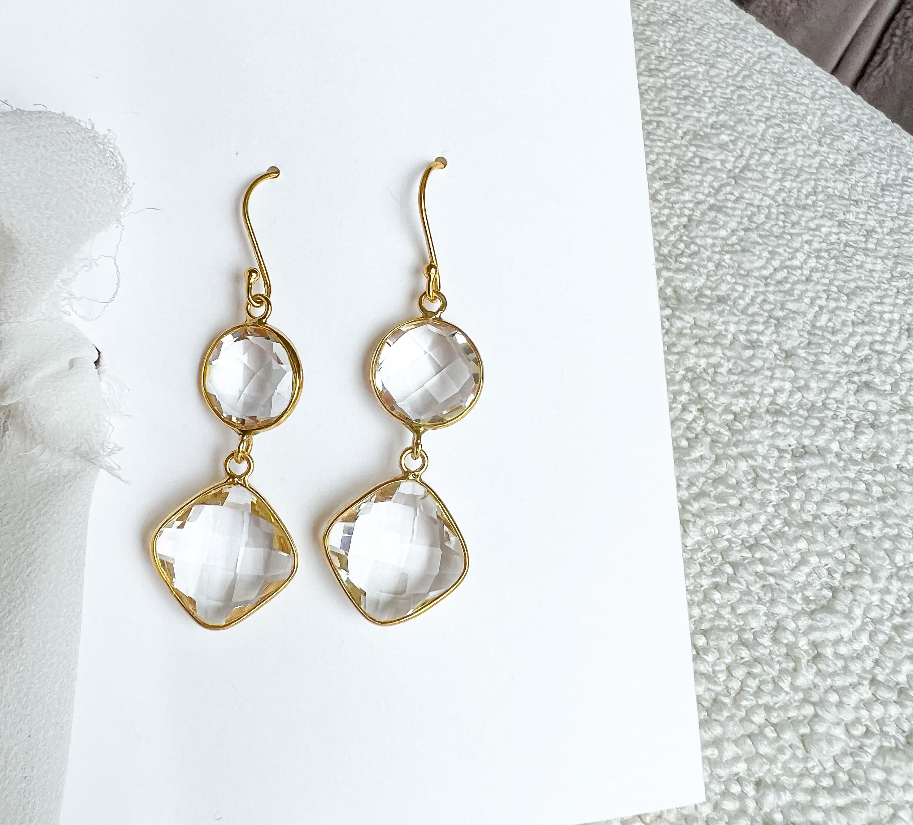 Clear Crystal Earrings, Clear Quartz Earrings Dangle, Crystal Ball Earrings, Faceted Crystal Jewelry Gold, Transparent Wedding Earrings - image 3
