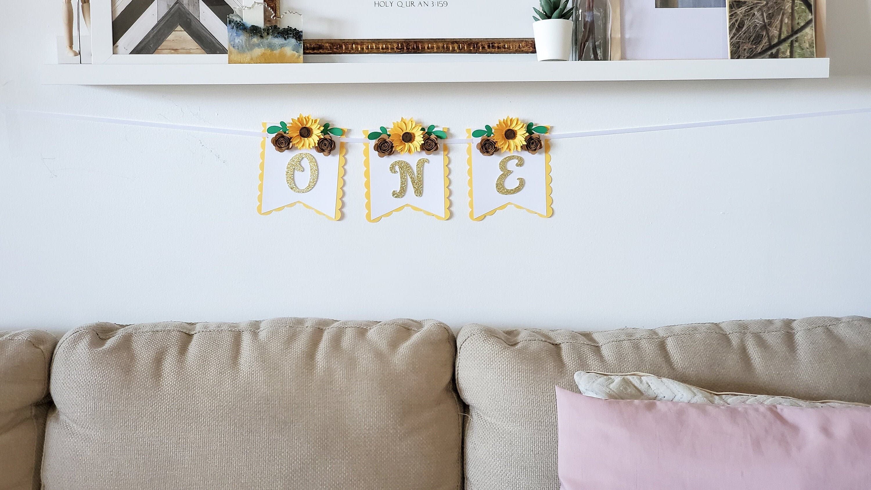 One High Chair Banner for  Sunflower Themed Party, Yellow Sunflower Garland for Baby Nursery, Party Decorations