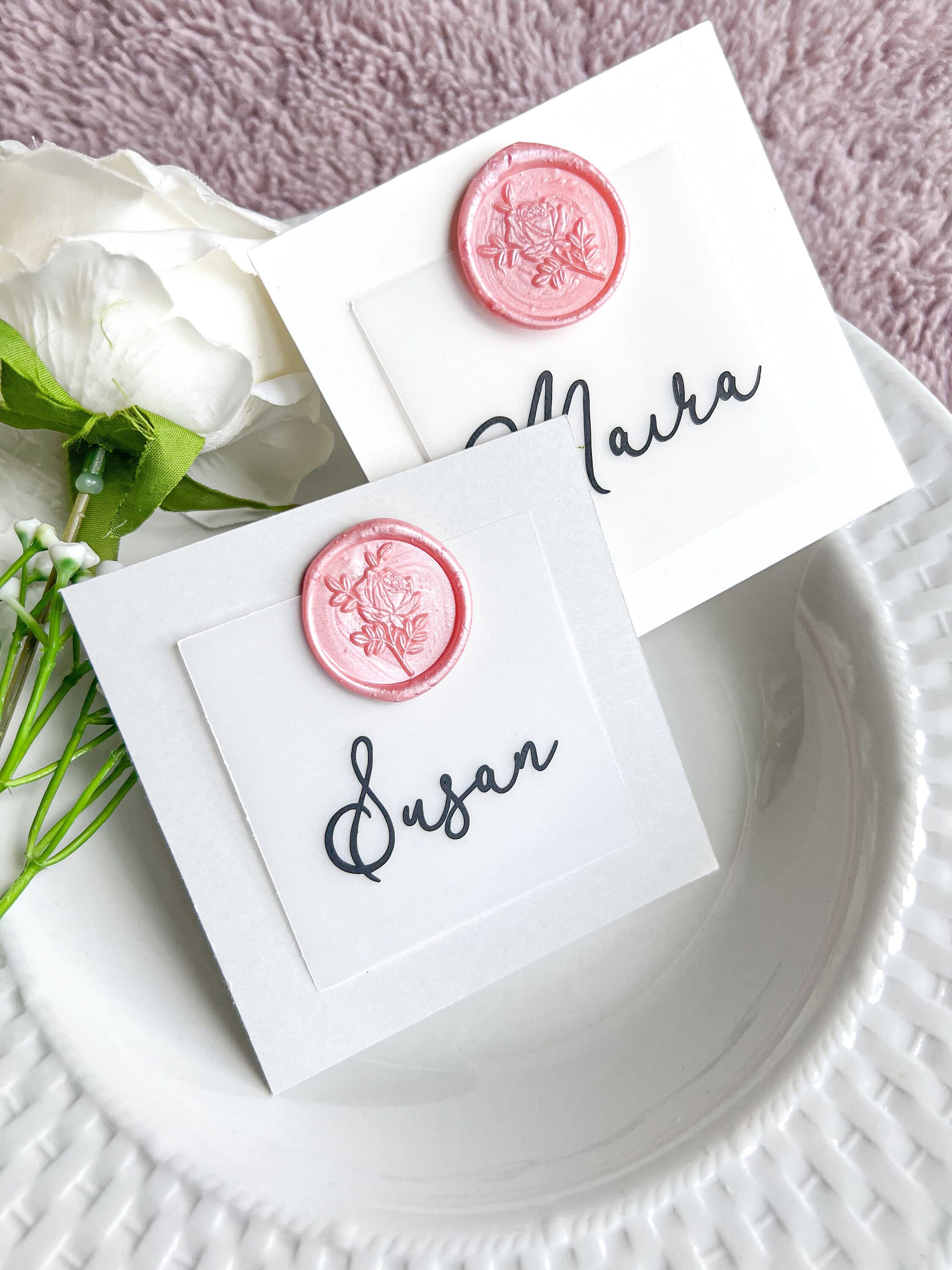Personalized Vellum Wedding Place Cards With Wax Seal For Wedding, Table Name Cards For Wedding Guest Seating, Bridal Shower Name Cards - image 5