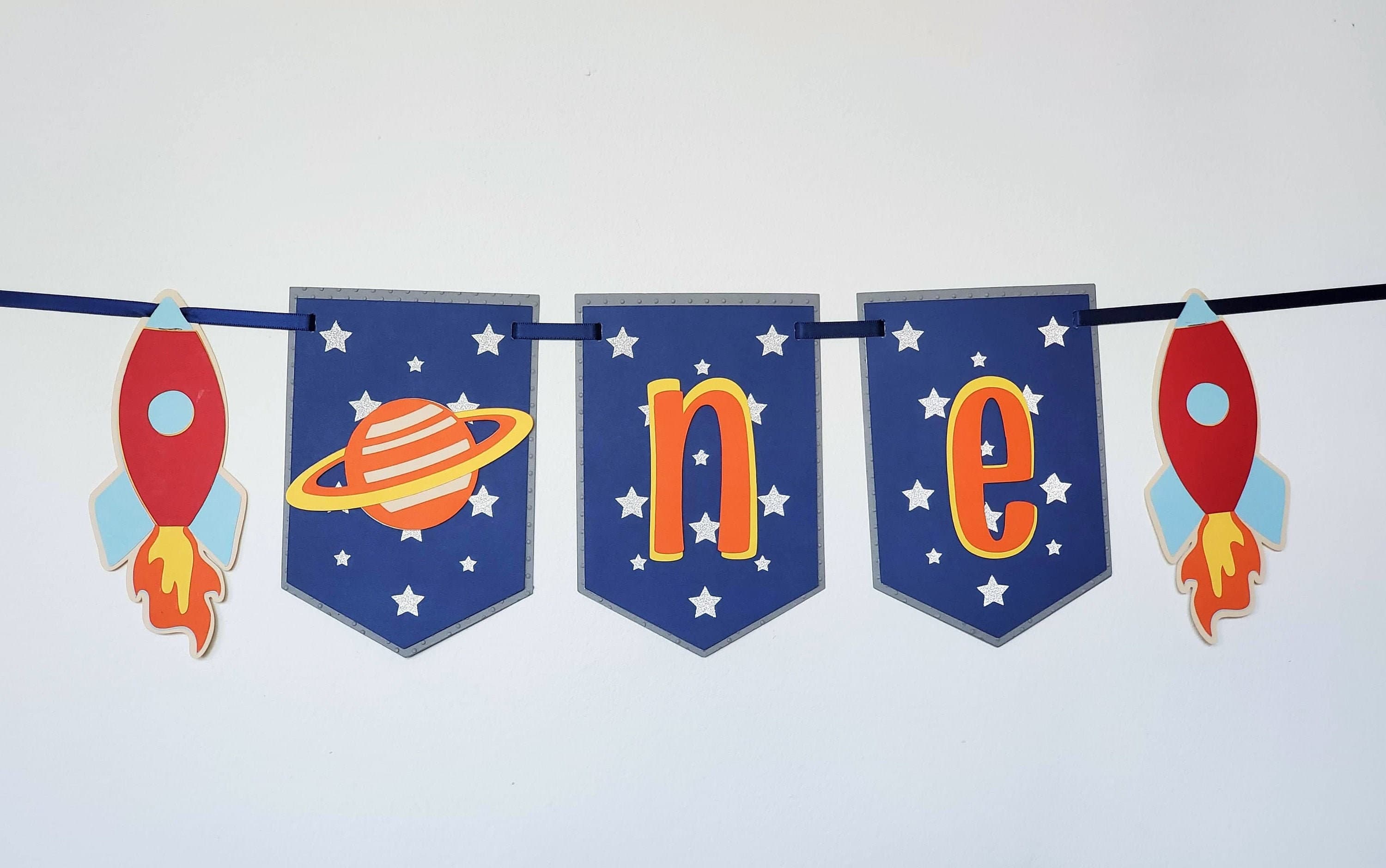 Space Astronaut High Chair Banner, Planet and Rocket Party Decorations, Two The Moon Garland, Spaceship Galaxy Star Themed Decoration - image 4