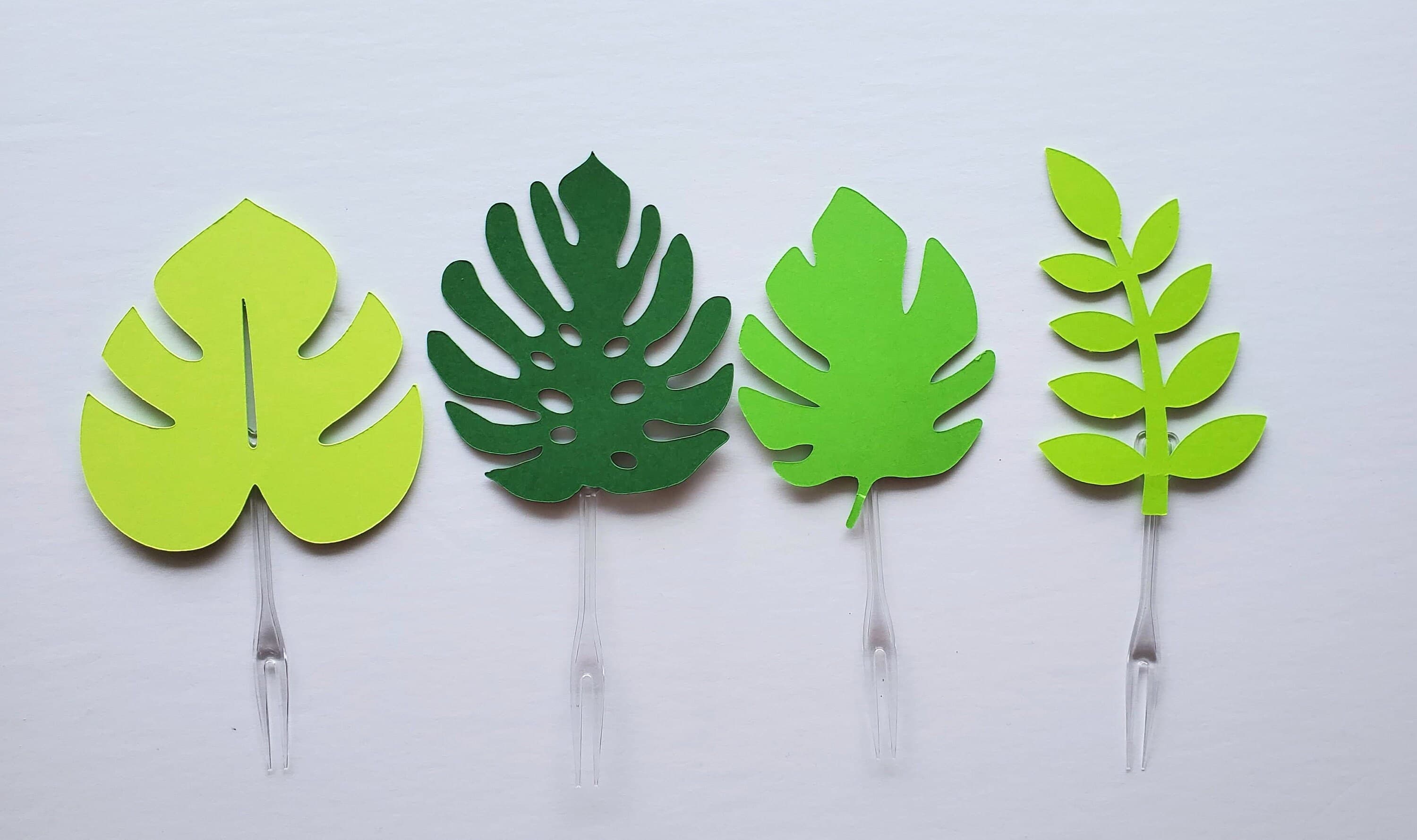 Green Tropical Leaf Cupcake Toppers for a Safari Themed Baby Shower, Its A Boy or Girl Jungle Theme Party, Wild One Decorations, Leaves - image 5