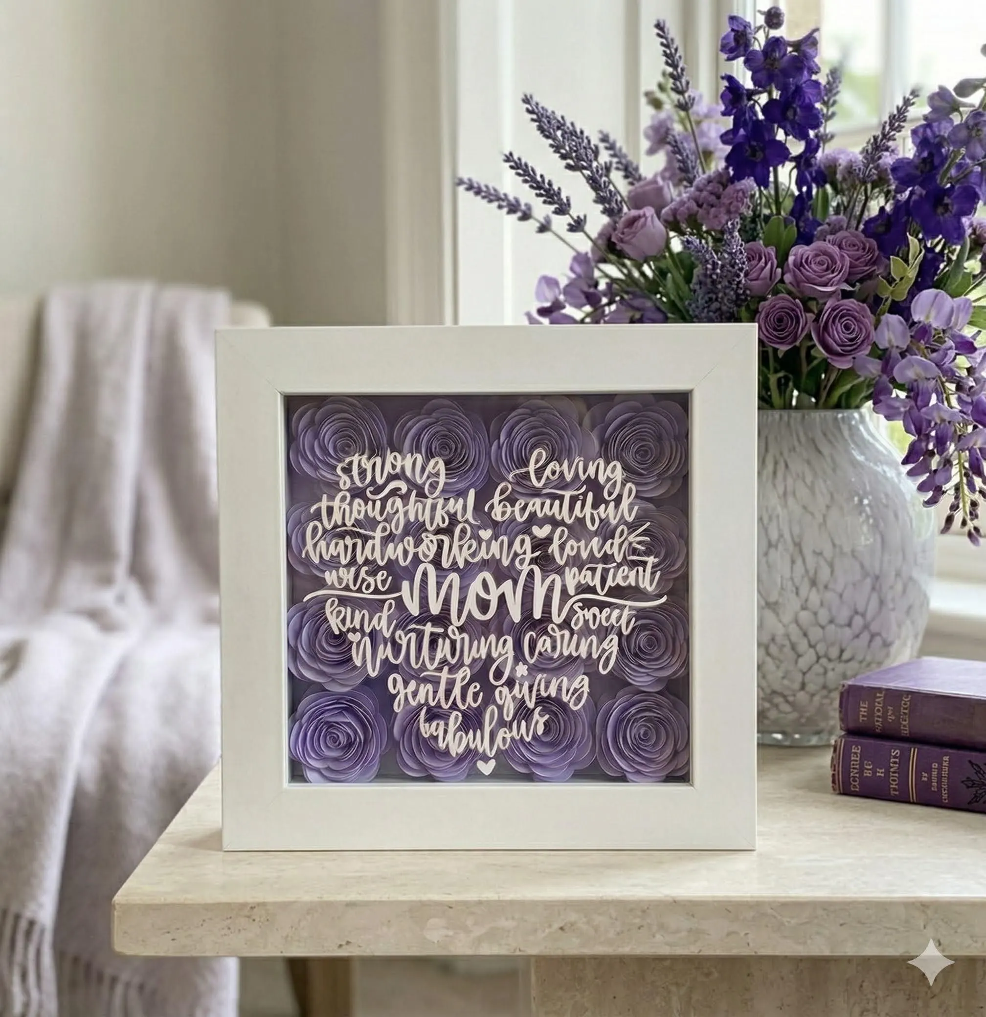 Custom Hand-Rolled Paper Flower Shadow Box, Personalized Mom Gift, Mother's Day Keepsake Decor