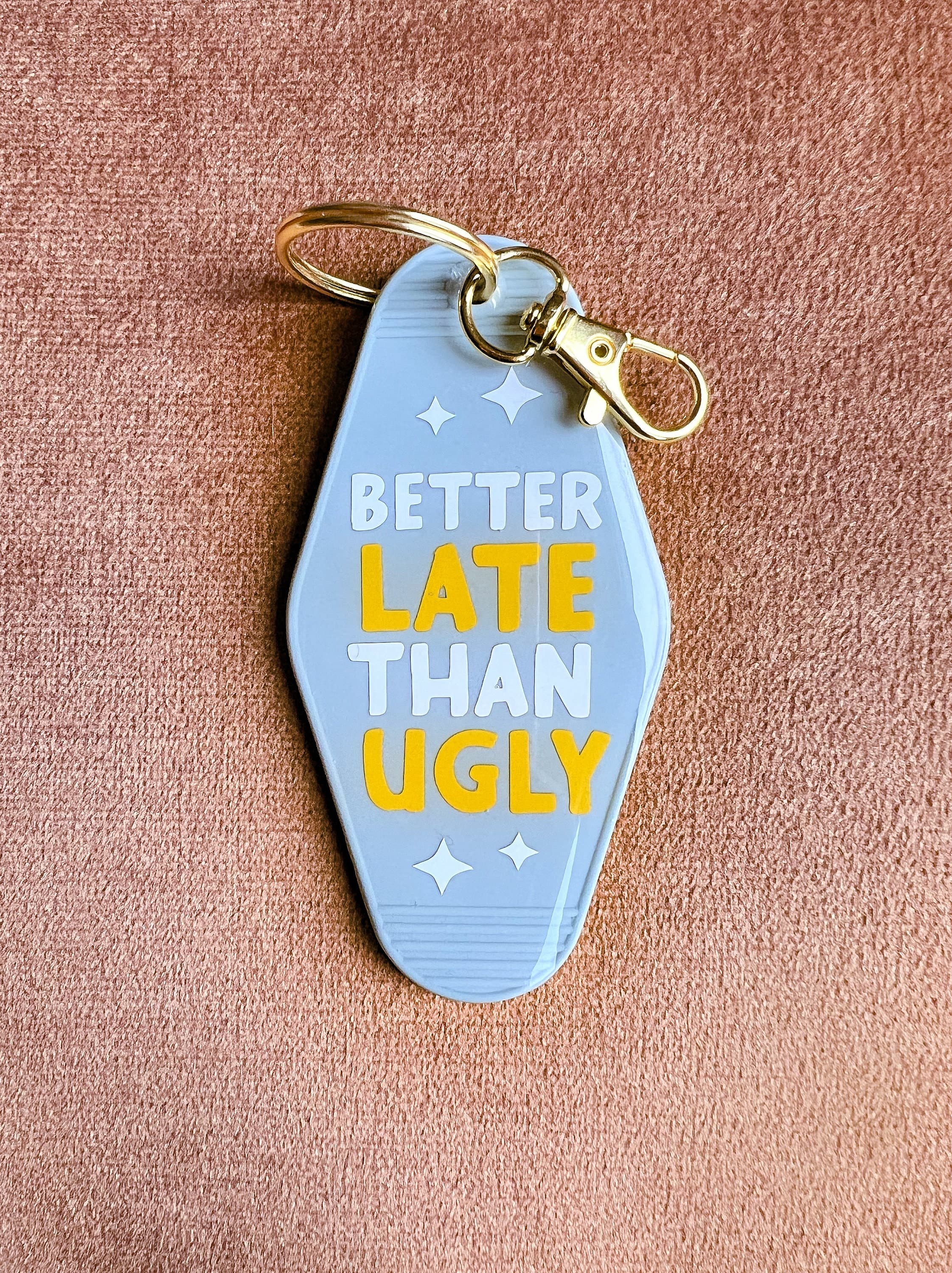 Retro Motel Keychain Funny Going Away Gift For Coworker Key Tag Better Late Than Ugly Goodbye Gift Farewell Acrylic Keychain Gift For Her - image 4
