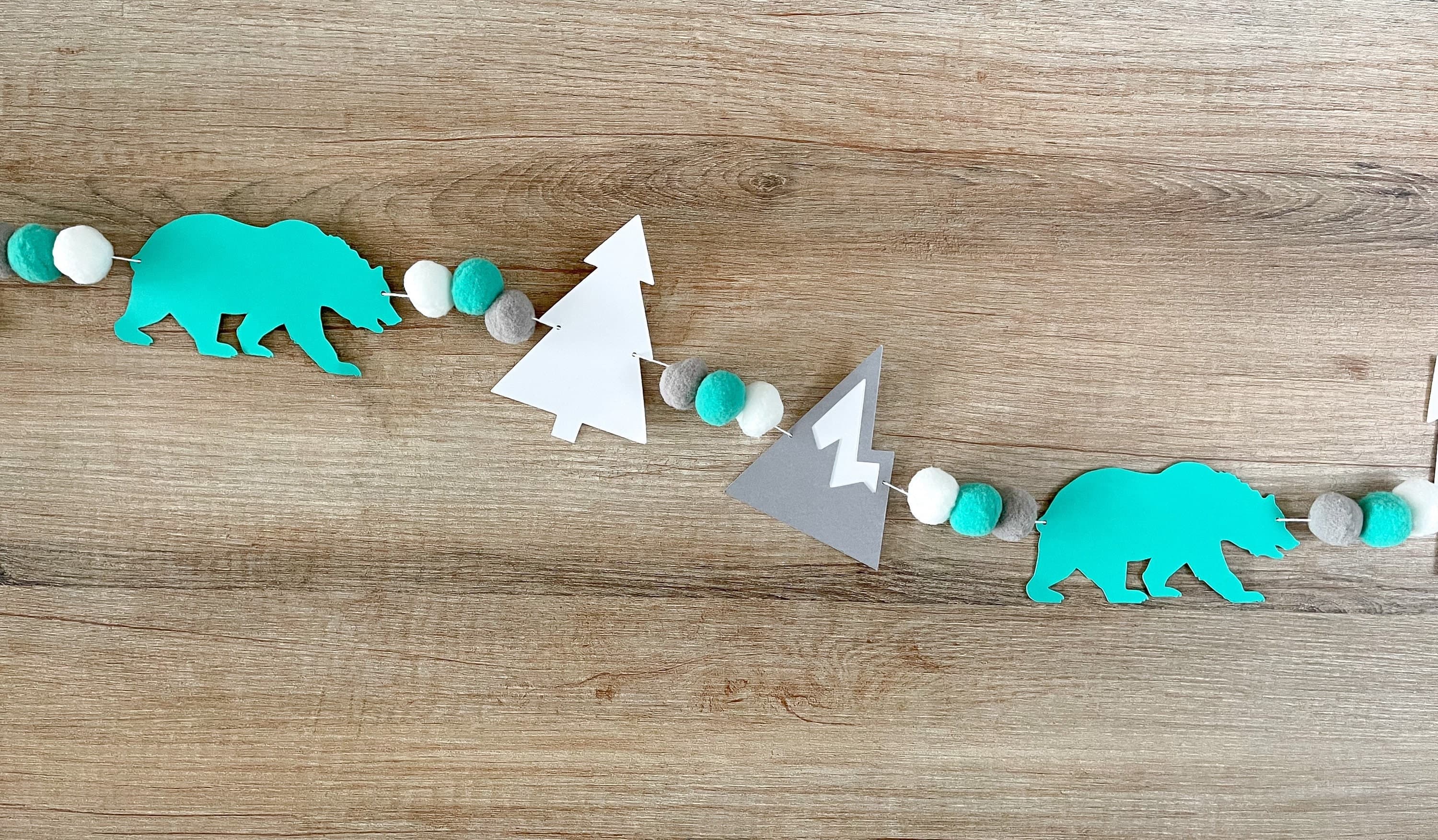 Handmade Adventure Awaits Garland with Pom Poms For Baby Shower, Nursery Room Decor, Mountain Themed Decore, Let The Adventure Begin