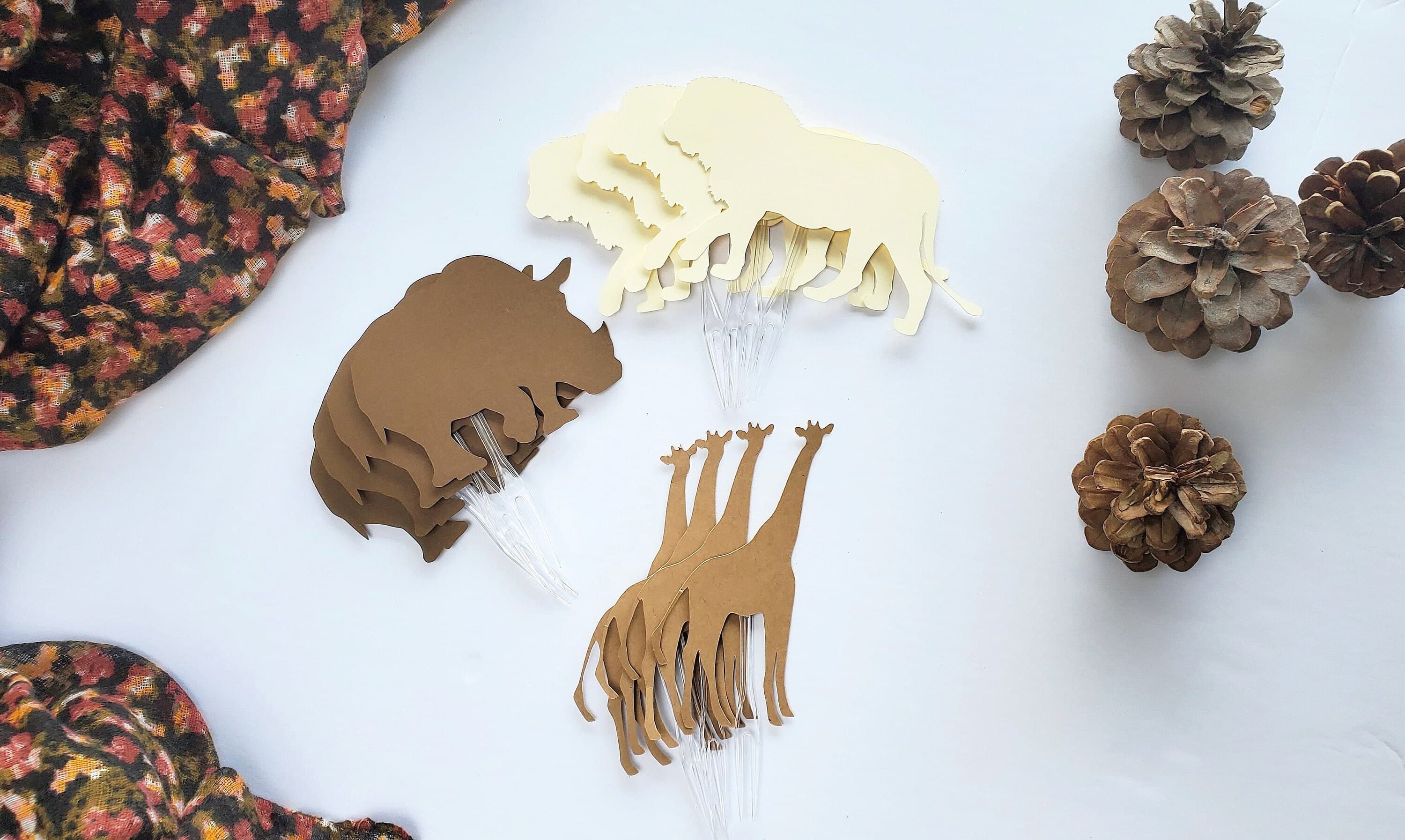 Animal Cupcake Toppers for a Safari Themed Baby Shower, Boy or Girl Jungle Theme Party, Jungle Decorations, Giraffe Lion Rhinoceros