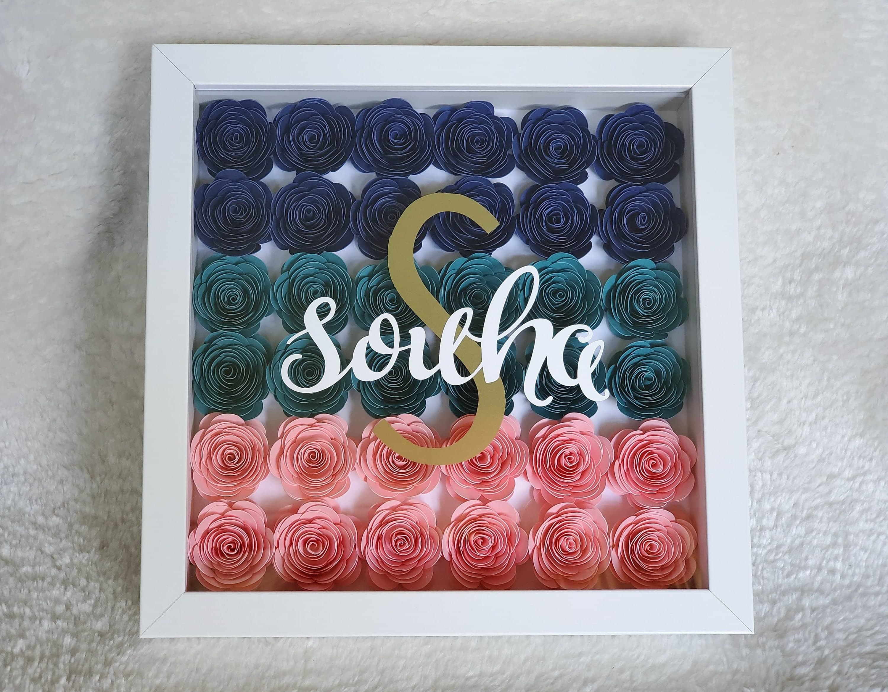 9x9 Custom Framed Paper Flower Shadow Box, 9x9 Personalized Frame for Nursery Wall Decoration, Personalized Gifts For Mom - image 5