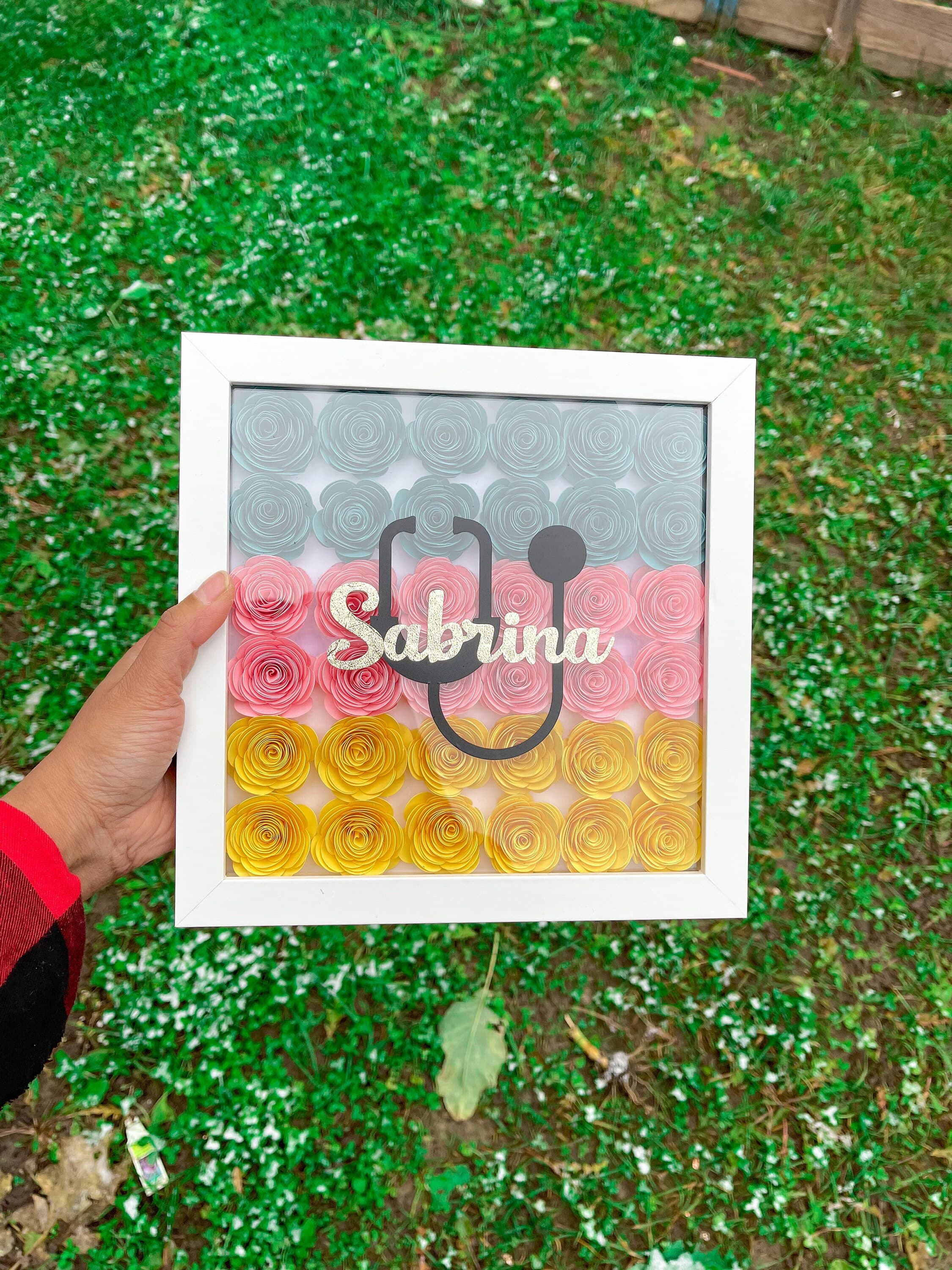 9x9 Custom Framed Paper Flower Shadow Box for a Doctor, Customized Gift for a Doctor, Personalized Gifts For Mom - image 4