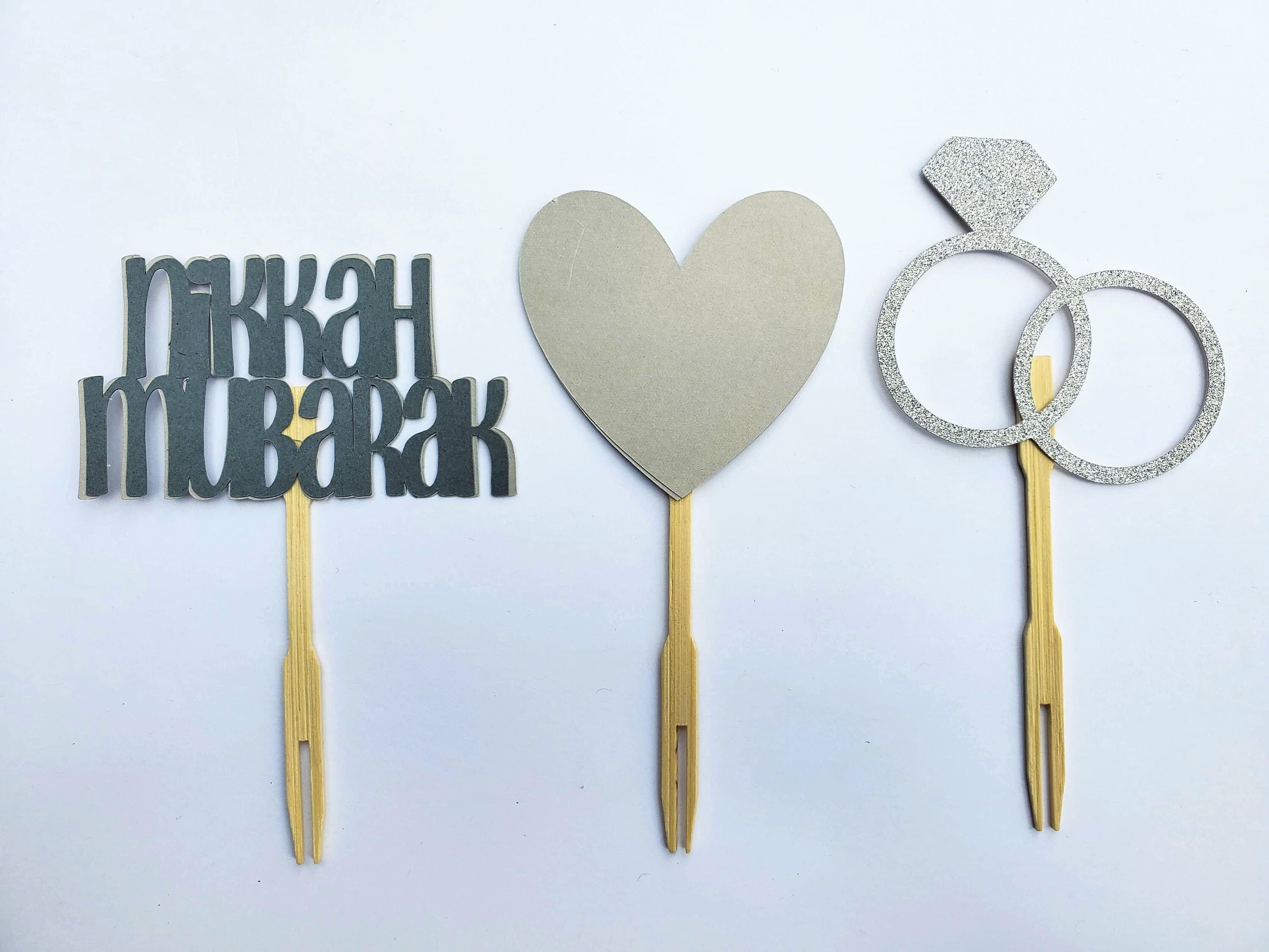 Nikkah Cupcake Toppers, Muslim Shaadi Cupcake Picks, Handmade Silver Glitter Nikah Decorations, Nikkah Engagement Party Table Decoration - image 3
