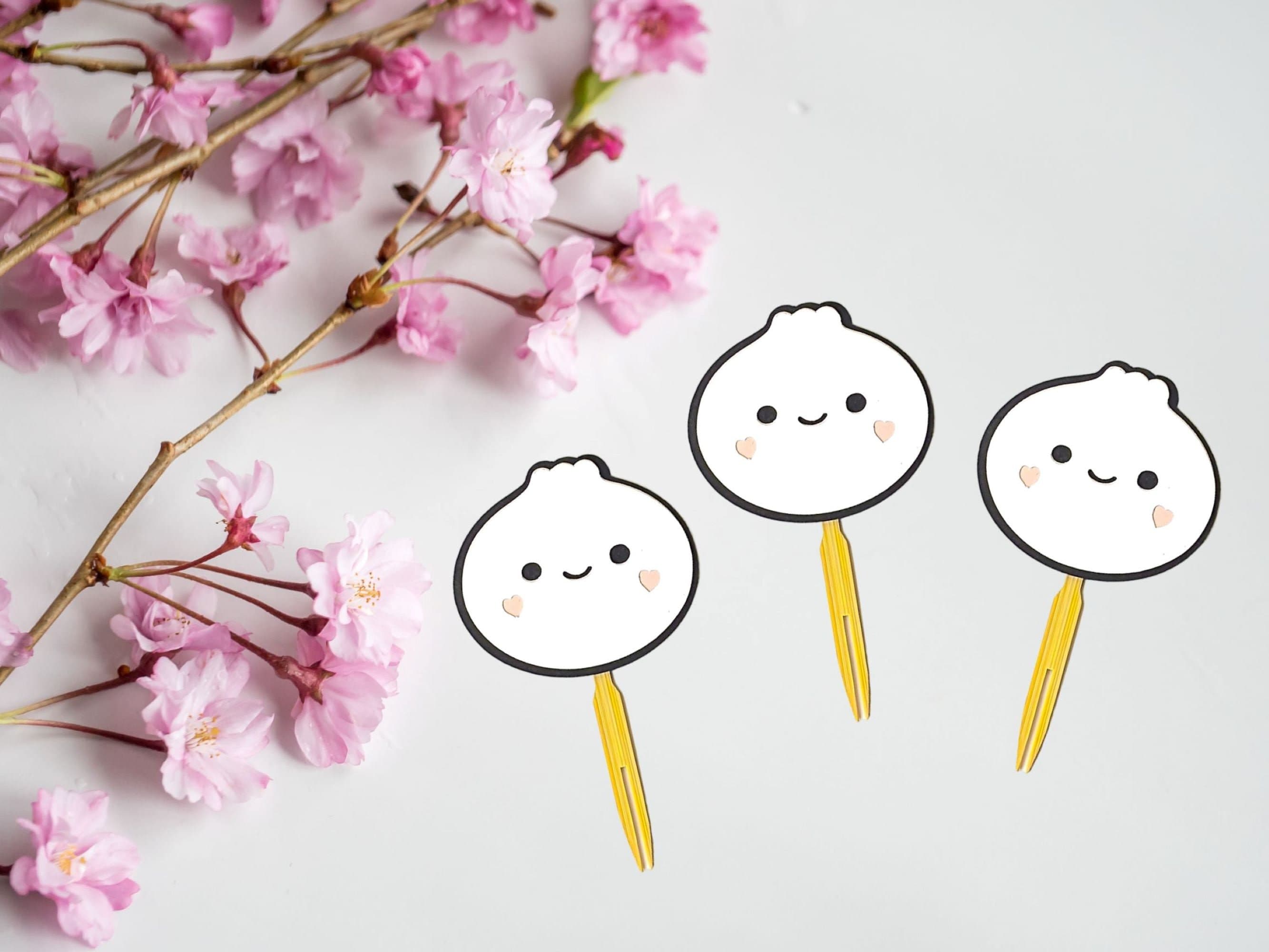 Dumpling Cupcake Topper and Food Pick For A Dumpling Baby Shower, Little Dumpling Party Decoration, Kawaii Asian Food Die Cut, Bao Party