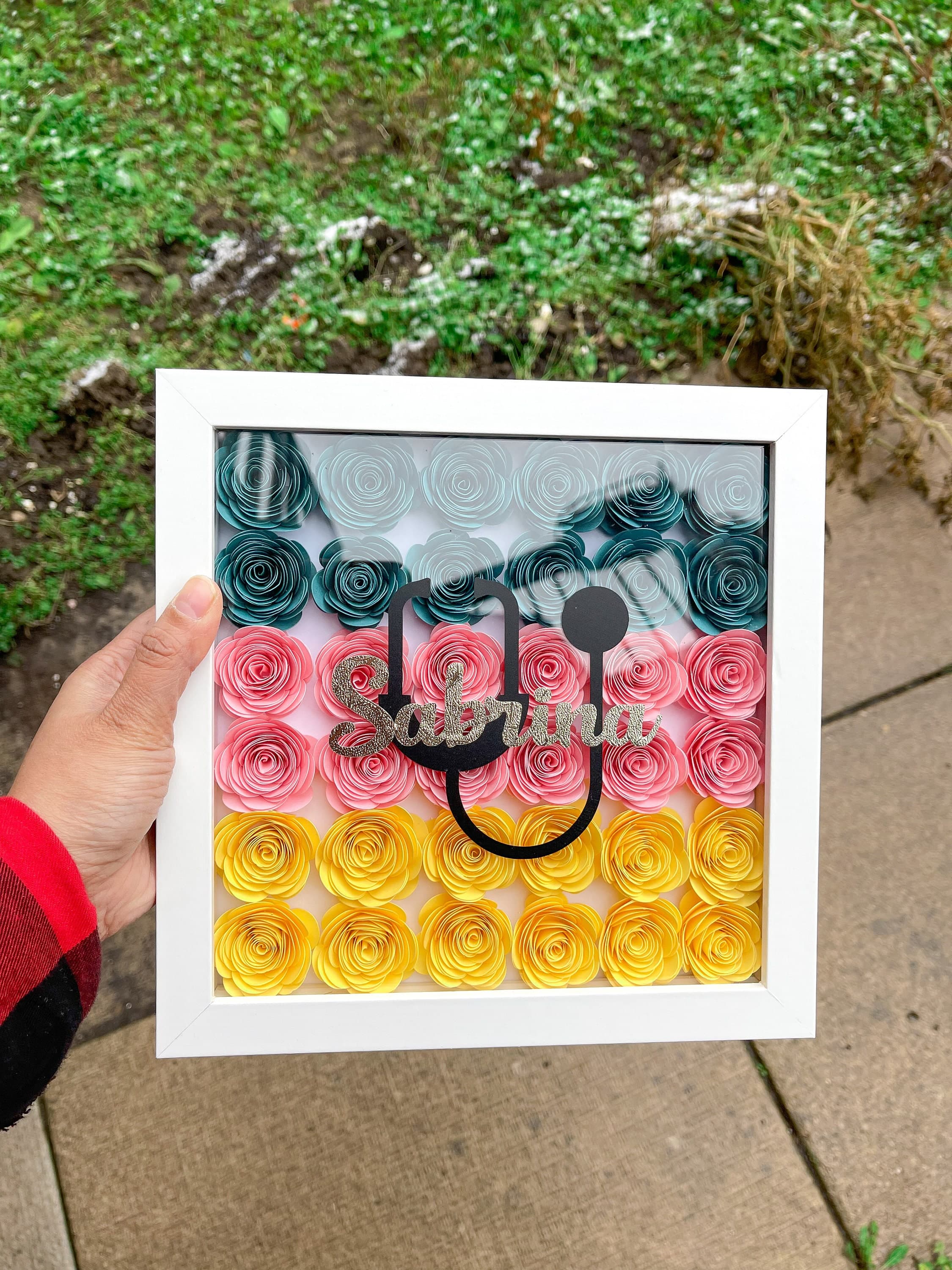 9x9 Custom Framed Paper Flower Shadow Box for a Doctor, Customized Gift for a Doctor, Personalized Gifts For Mom - image 5