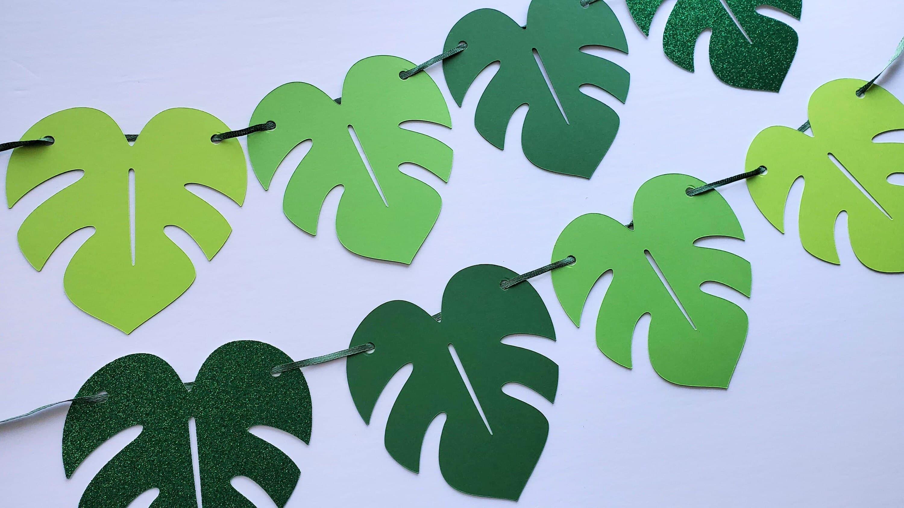 Safari Nursery Decor Leaves Banner For Jungle Party, Green Leaf Vines, Monstera Leaves Garland, Plant Theme Decoration Green Ombre - image 3