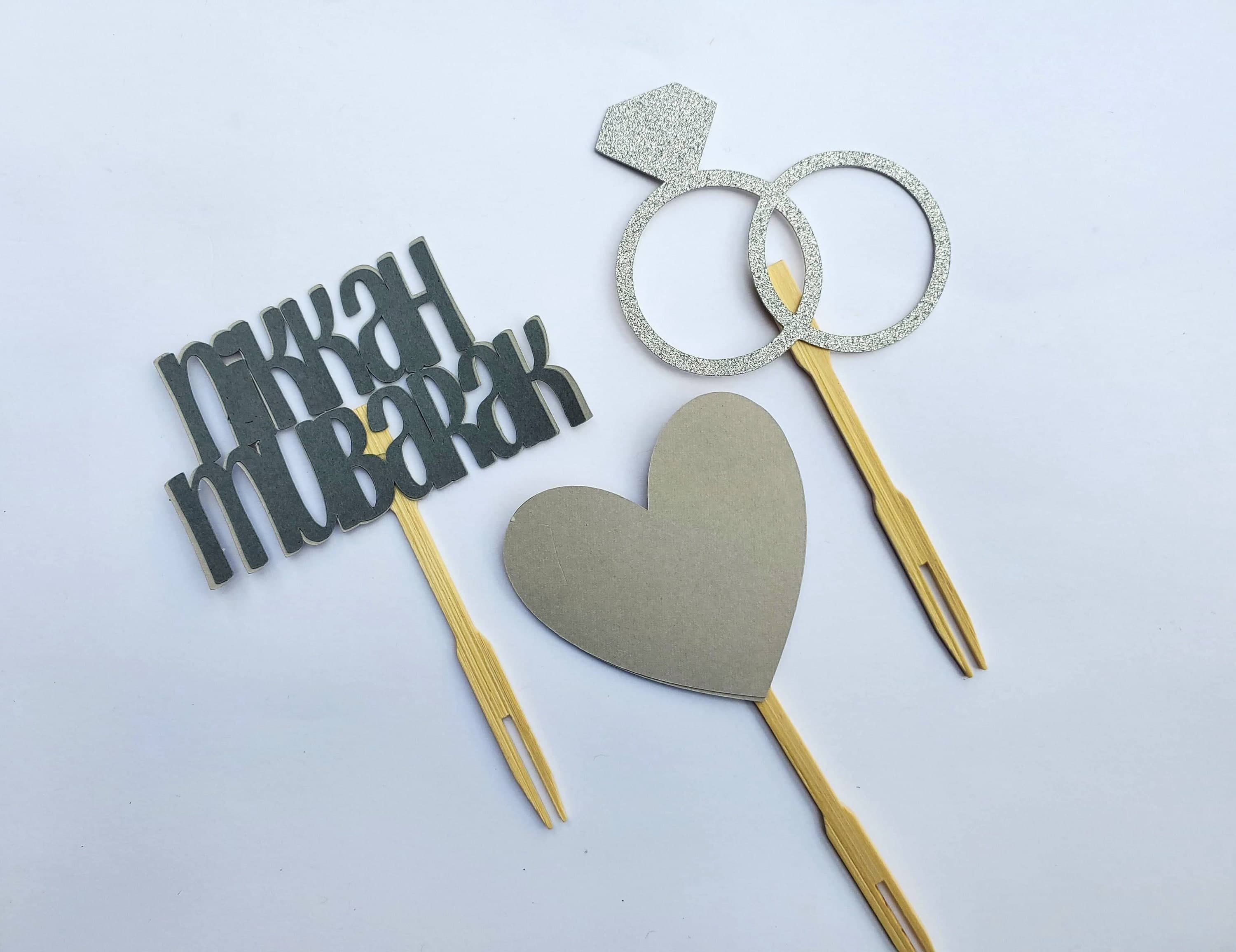 Nikkah Cupcake Toppers, Muslim Shaadi Cupcake Picks, Handmade Silver Glitter Nikah Decorations, Nikkah Engagement Party Table Decoration - image 4