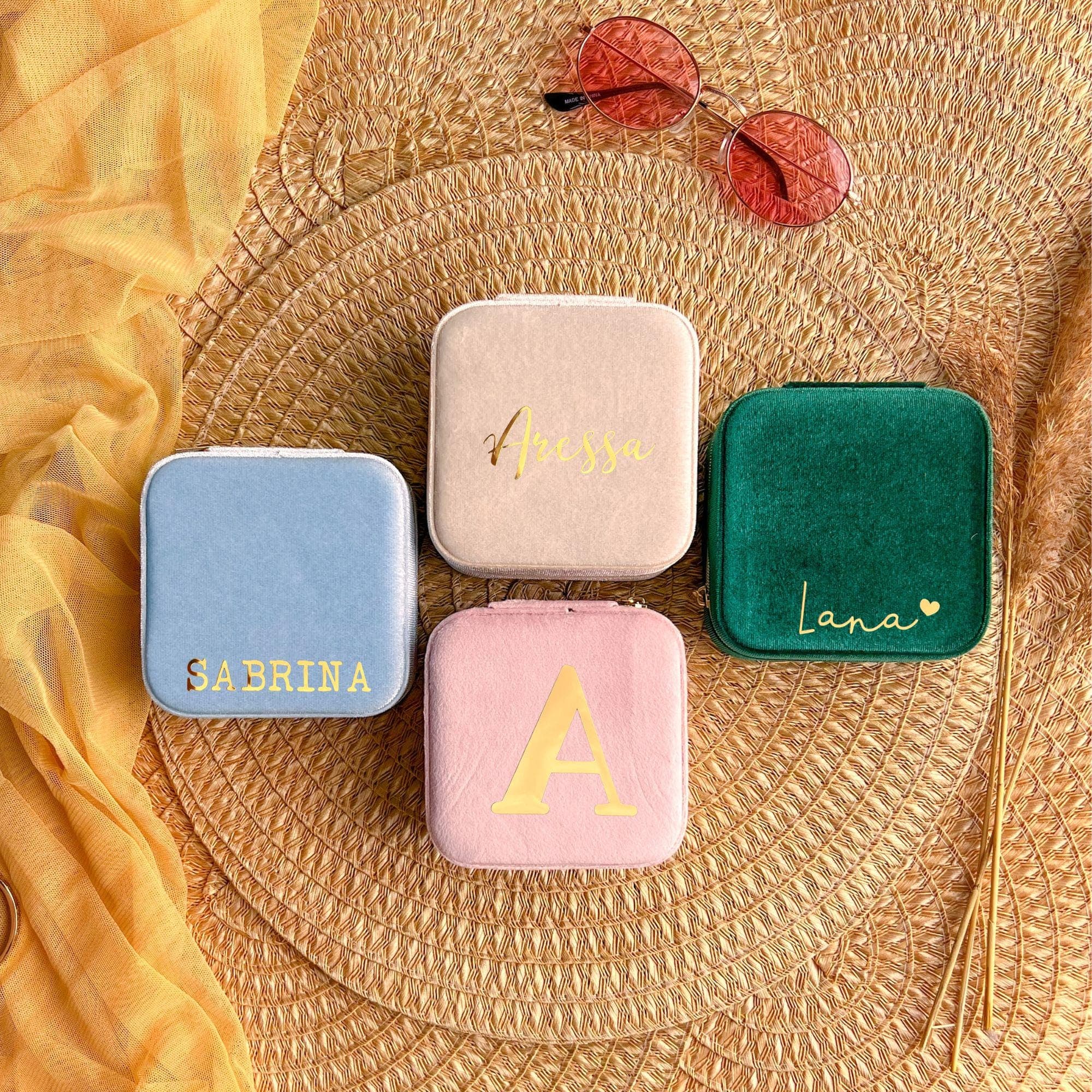 Personalized Velvet Jewelry Box for Travel Jewelry Box Bridesmaid Gift Box Storage Case Compact Ring Holder for Jewelry Travel Case