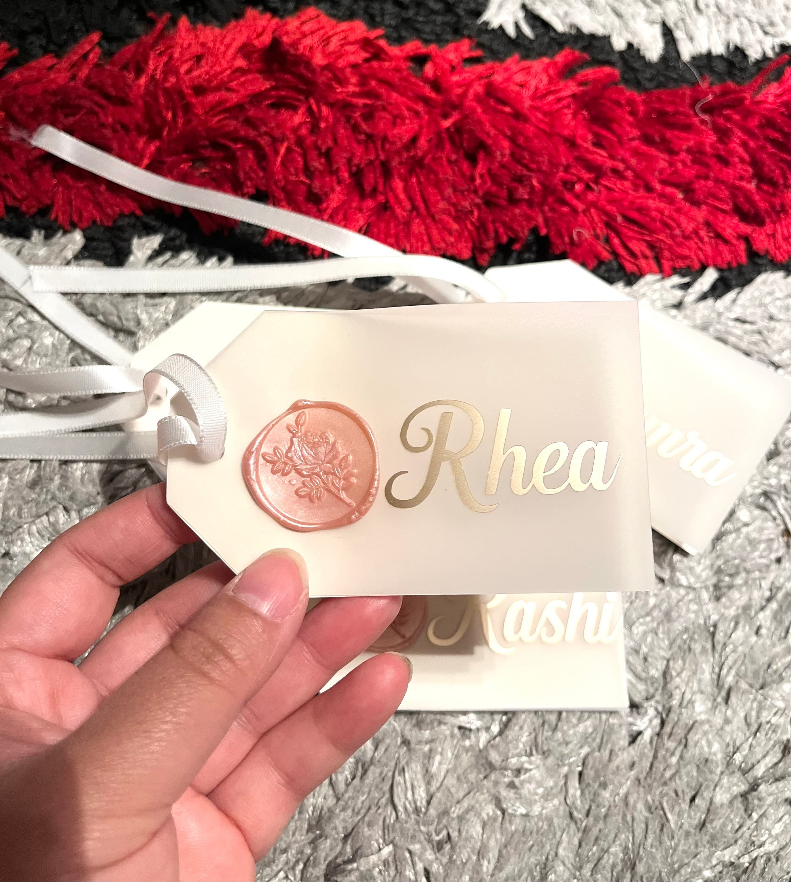 Personalized Vellum Name Tag With Wax Stamp For Place Card, Wedding Stationery, Vellum Foil Name Tag, Vellum Foiled Place Card Wedding - image 5