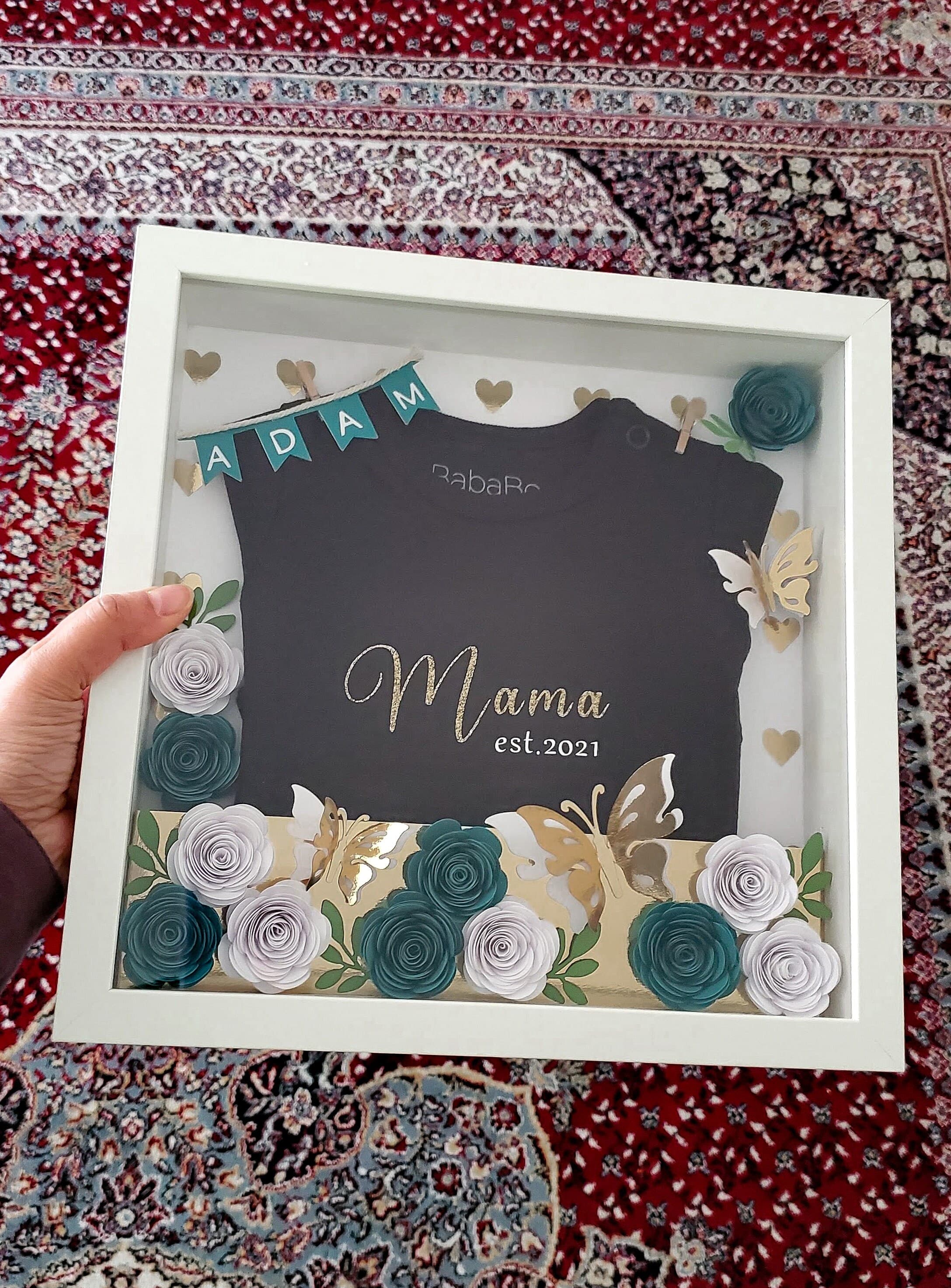 9x9 Custom Framed Paper Flower Shadow Box For a Newborn Baby, Nursery Wall Decor, Personalized Gifts For Mom, Gift For New Mom - image 4