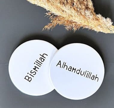 Bismillah Ceramic Coaster Set for Eid or Ramadan, 2 Ceramic Coasters for Wedding Gift, Eid Gifts, House Warming Present