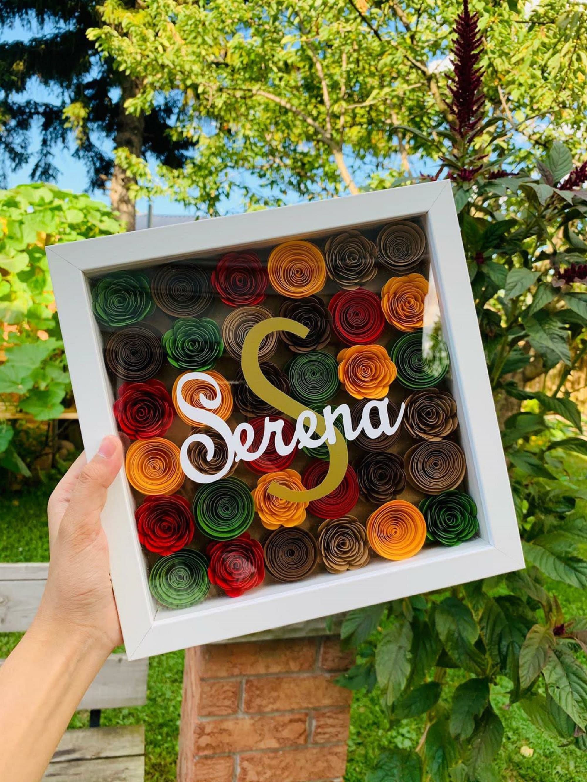 9x9 Custom Framed Paper Flower Shadow Box, 9x9 Personalized Frame for Nursery Wall Decoration, Personalized Gifts For Mom