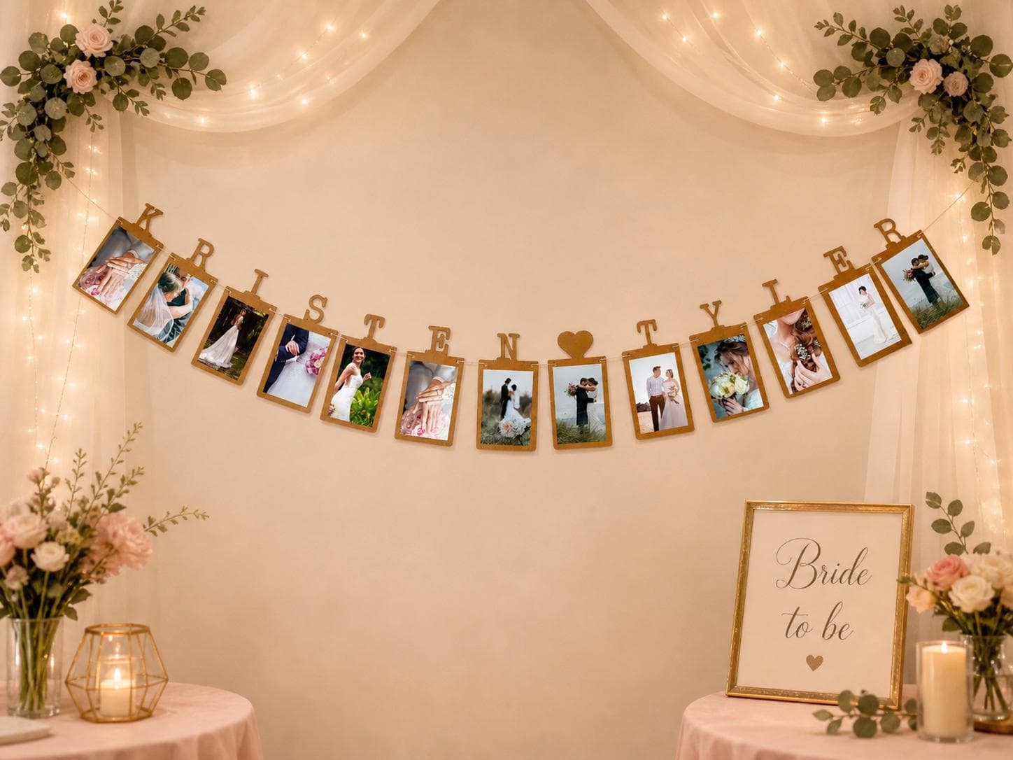 Custom Bride To Be Photo Banner / Bachelorette Party Decorations / Bridal Shower Decor / Personalized Couples Name Banner