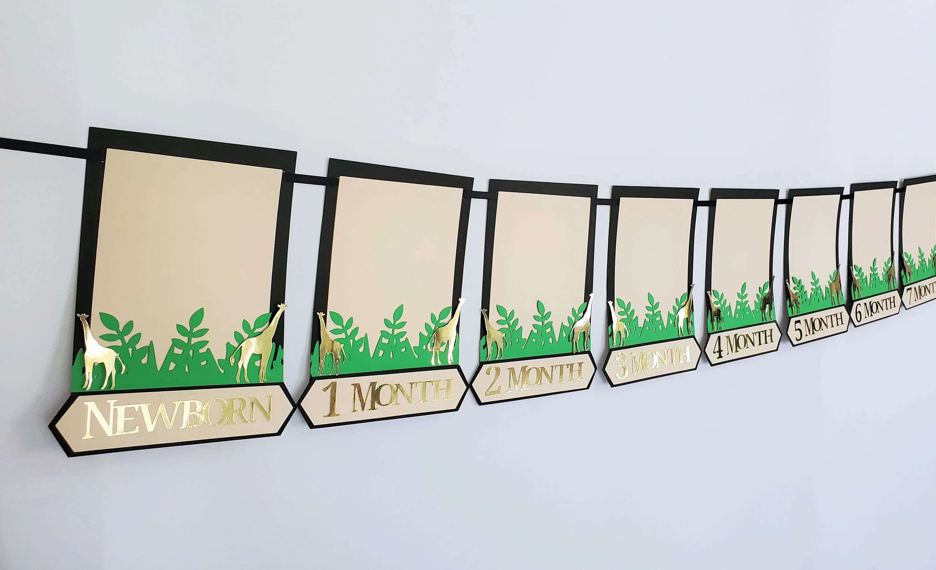 12 Months Milestone Banner for Safari Themed Party, Photo Garland, Jungle Wild One Dinosaur Decoration, Baby Shower Boy Girl Party