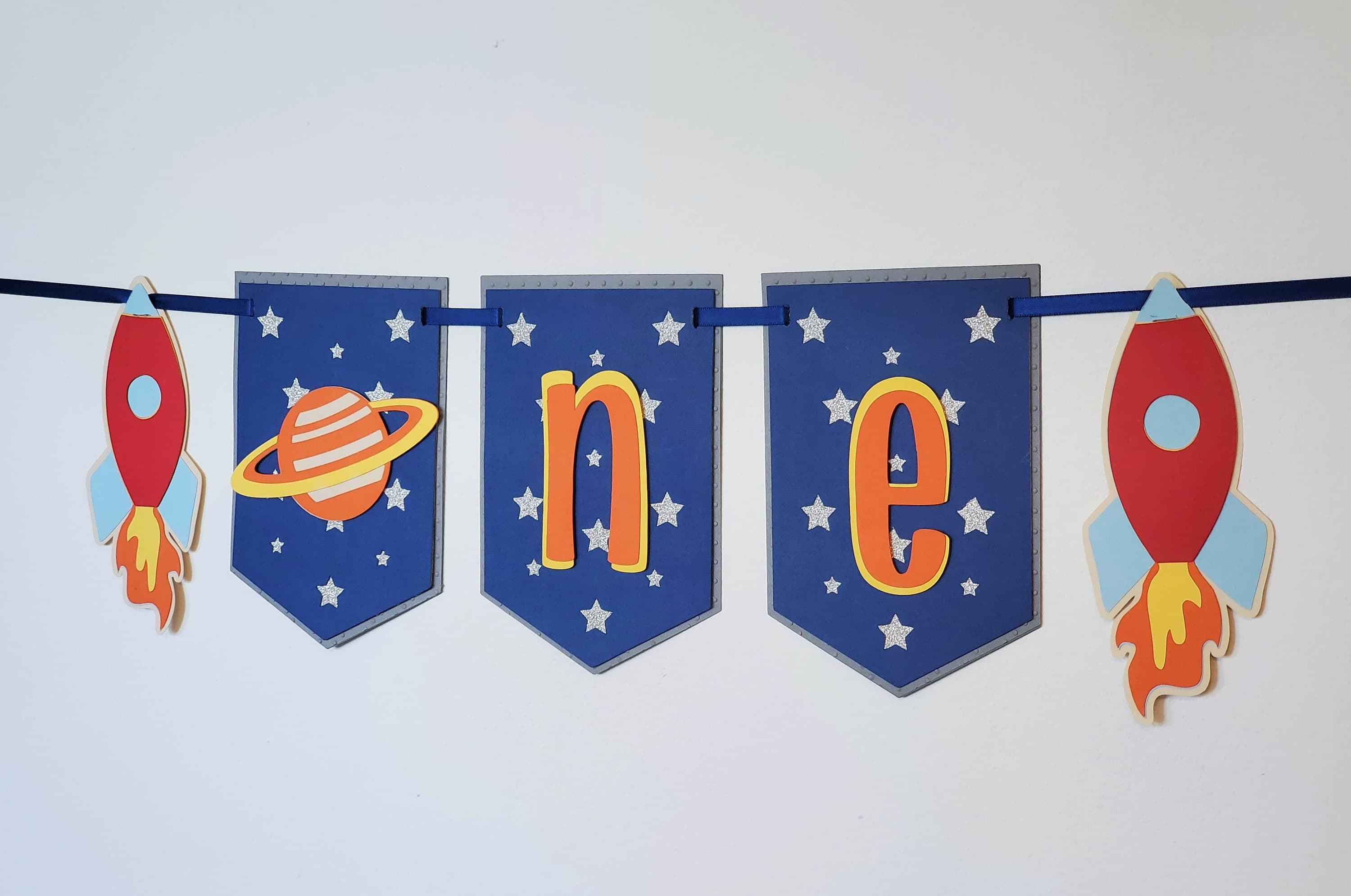 Space Astronaut High Chair Banner, Planet and Rocket Party Decorations, Two The Moon Garland, Spaceship Galaxy Star Themed Decoration - image 5