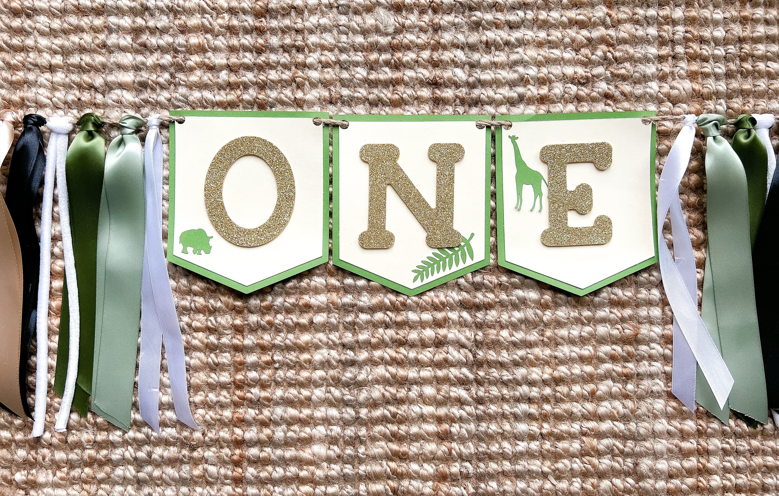 Safari Green High Chair Ribbon Banner, Smash Cake Ribbon Garland, Smash Cake Photo Prop, Jungle Baby Photoshoot - image 4