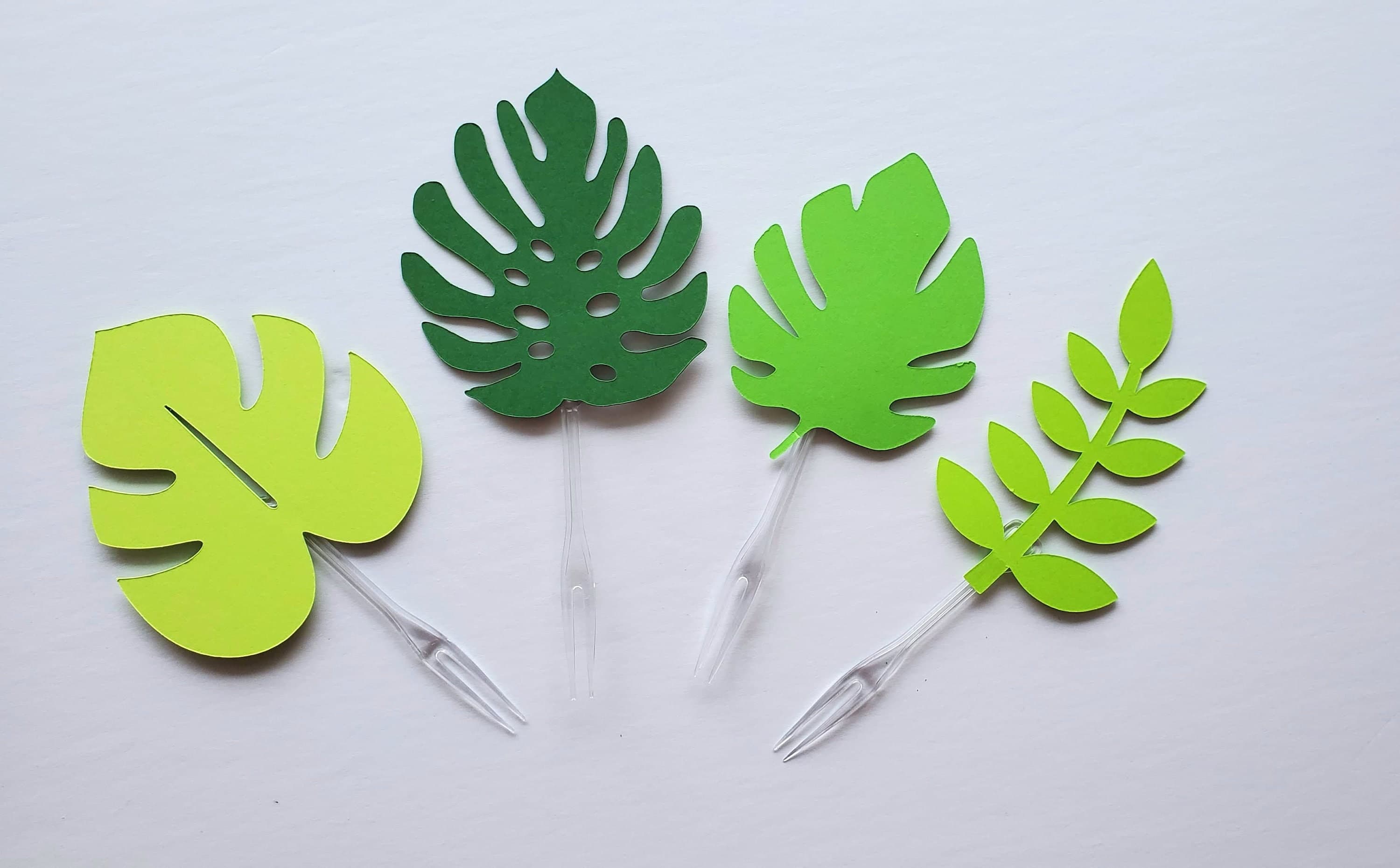 Green Tropical Leaf Cupcake Toppers for a Safari Themed Baby Shower, Its A Boy or Girl Jungle Theme Party, Wild One Decorations, Leaves - image 4