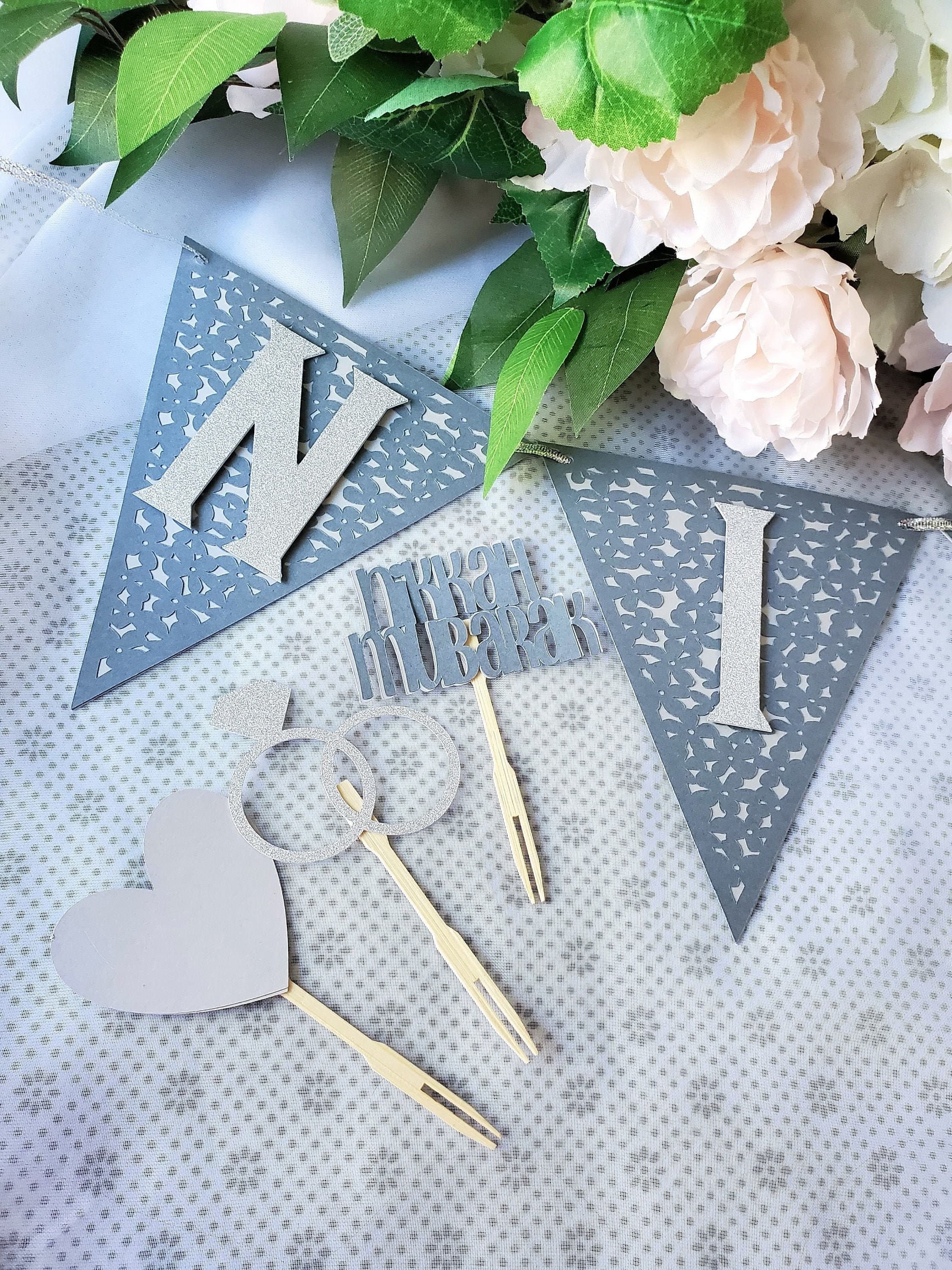 Nikkah Cupcake Toppers, Muslim Shaadi Cupcake Picks, Handmade Silver Glitter Nikah Decorations, Nikkah Engagement Party Table Decoration